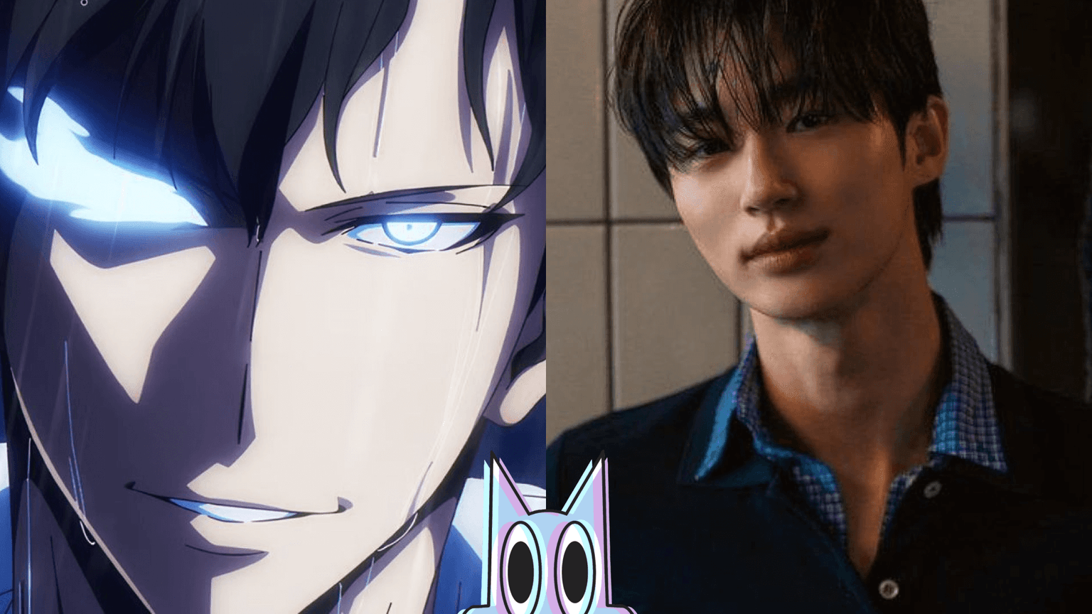 Montagem com o Sung Jinwoo e uma foto do ator Byeon Woo-seok, ilustrando a futura série live-action da Netflix.