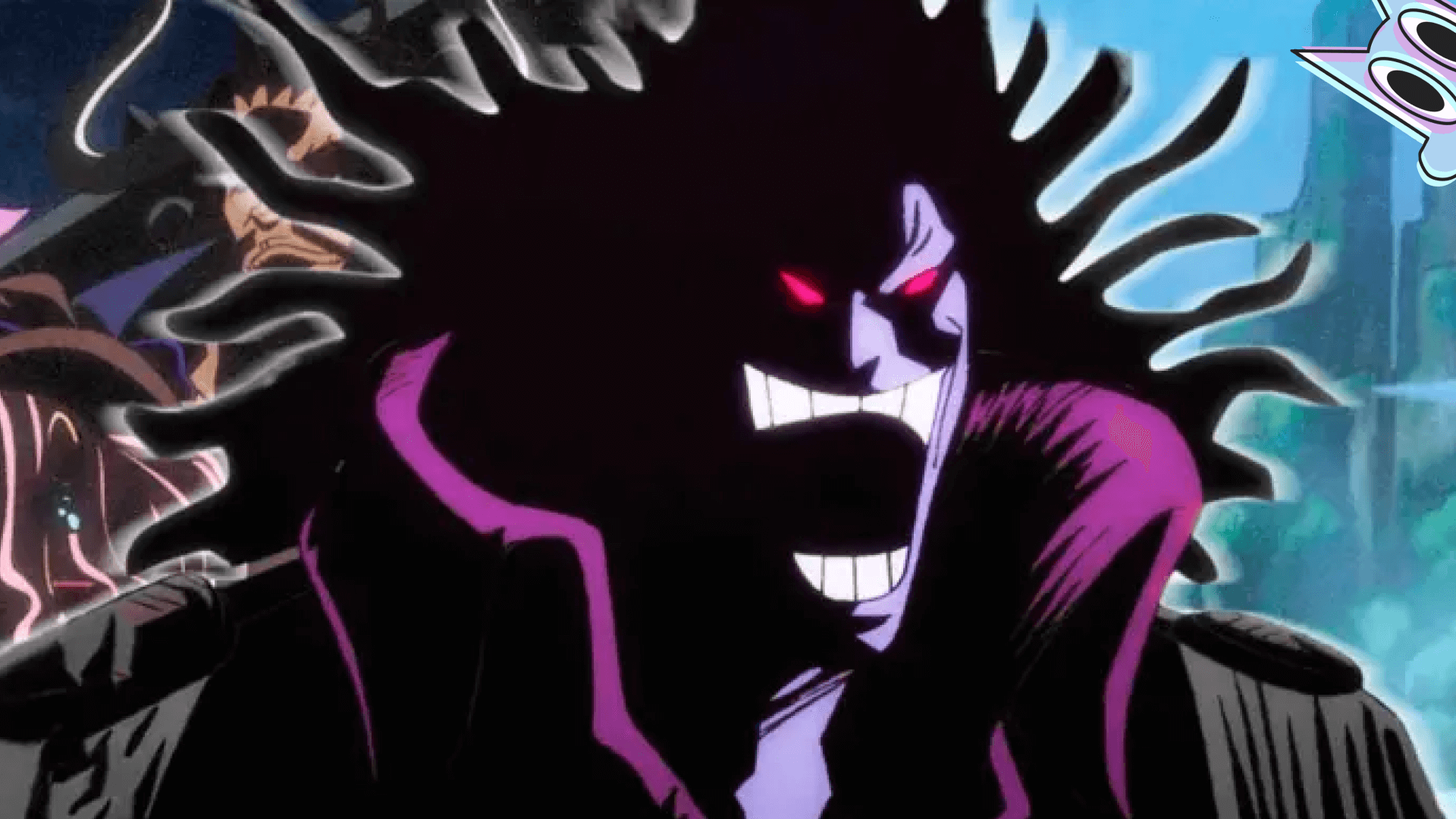 Arte promocional de One Piece com o rosto borrado Rocks D. Xebec em destaque