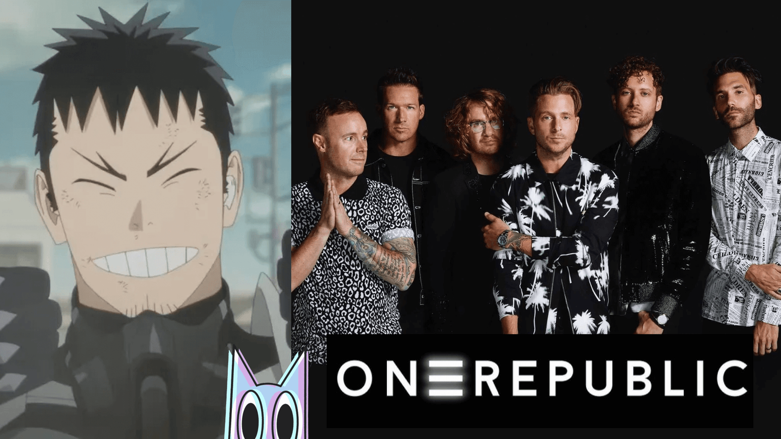 Kafka Hibino em sua forma de Kaiju No. 8 no novo pôster da 2ª temporada, com a banda OneRepublic em destaque ao lado.