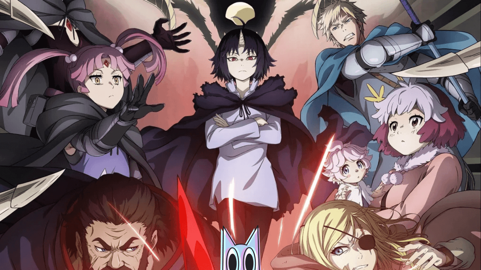 Poster destaque com o Rei demônio Clevetess e outros personagens importantes da obra