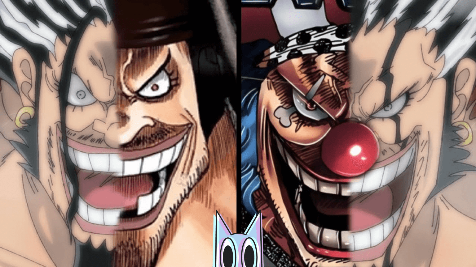 Montagem com Buggy e Barba Negra de cada lado e o rosto sombrio de Rocks D. Xebec ao fundo, ilustrando a teoria de que são irmãos.