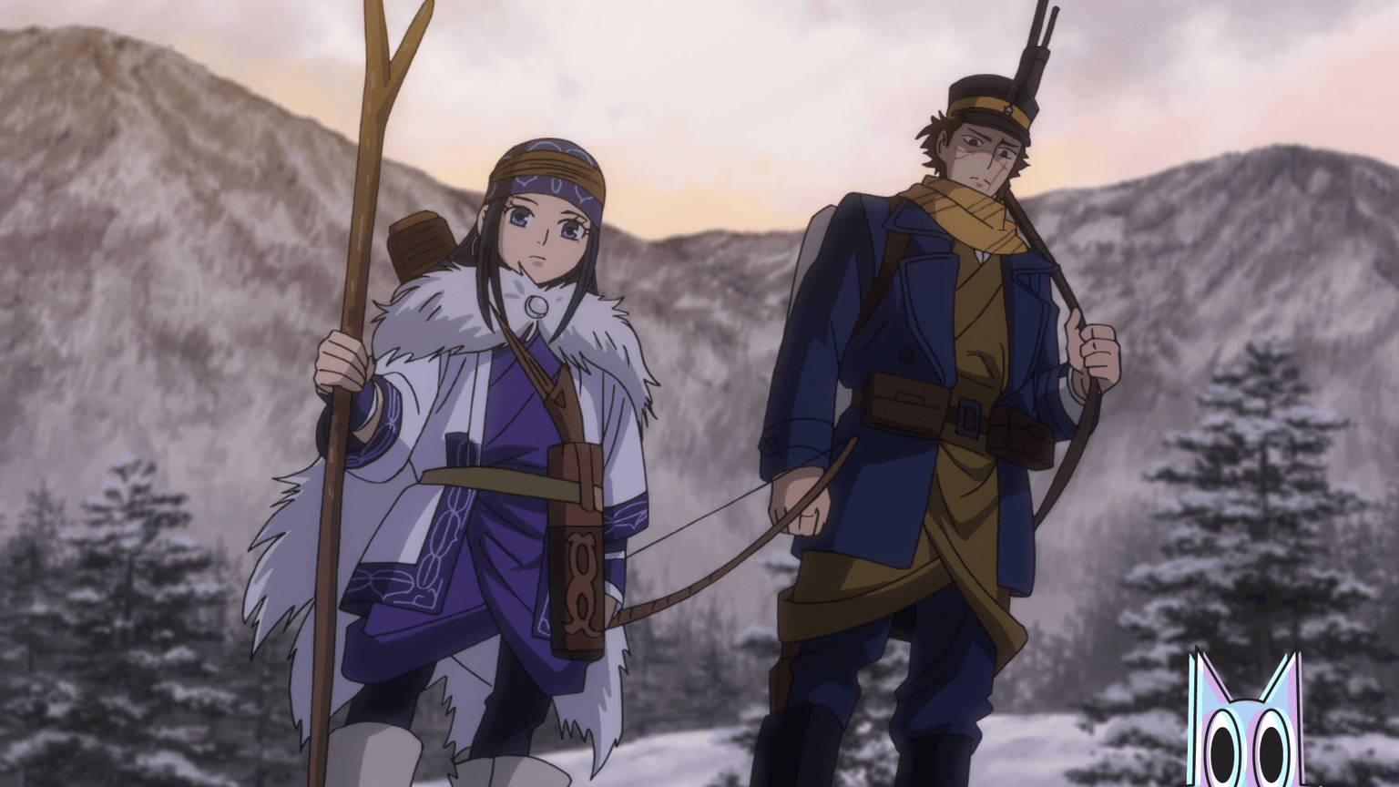 Sugimoto e Asirpa em destaque do anime Golden Kamuy.