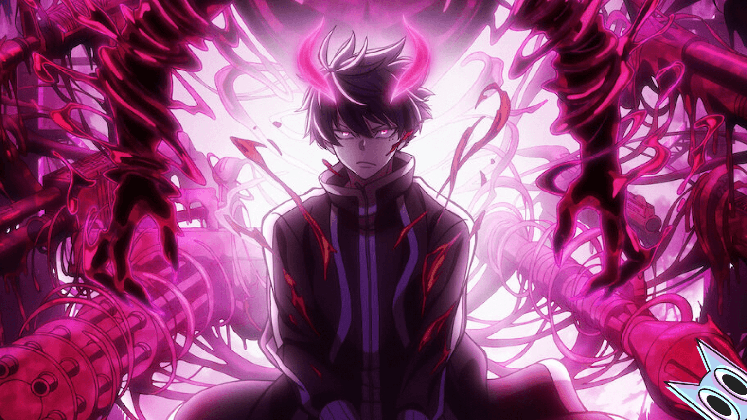 Shiki Ichinose com seus poderes de Oni ativados, representando a ação e o tema do anime Tougen Anki.