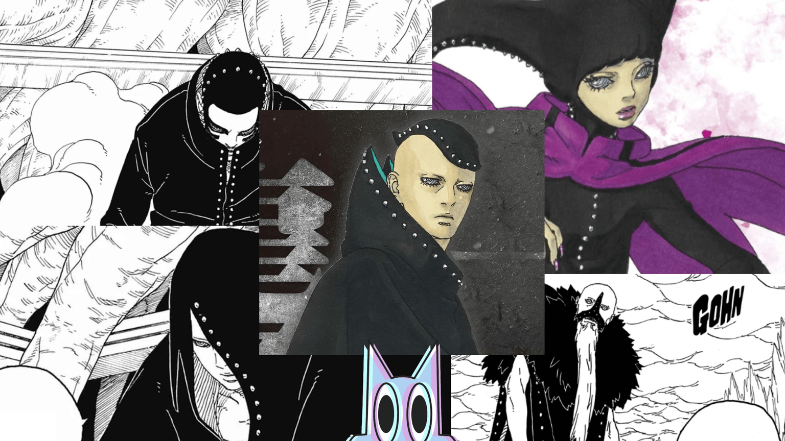 As cinco Árvores Divinas principais - Jura, Hidari, Matsuri, Ryu e Mamushi - em destaque, como os novos vilões de Boruto.