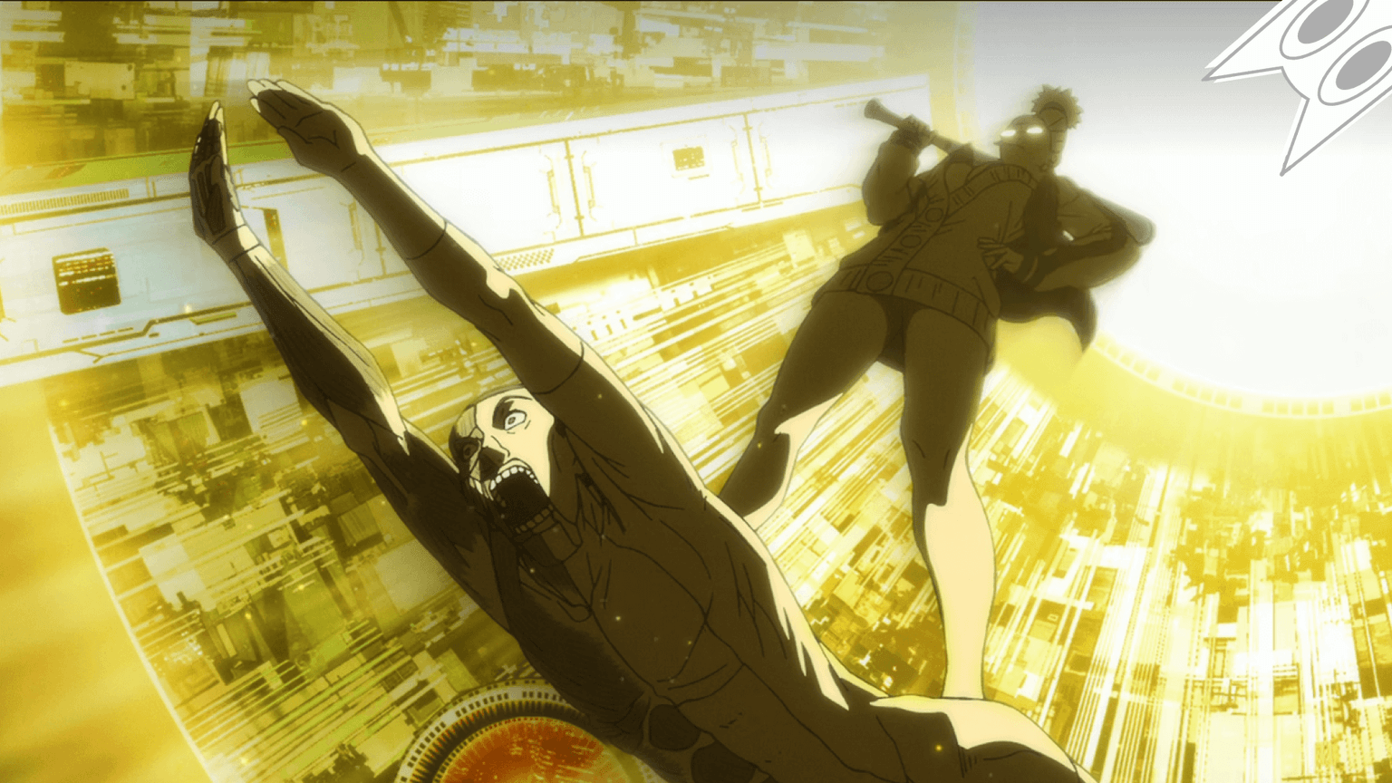 Vovó Ayase chega voando montada no boneco Taro para a batalha no episódio 4 da 2ª temporada de Dandadan.