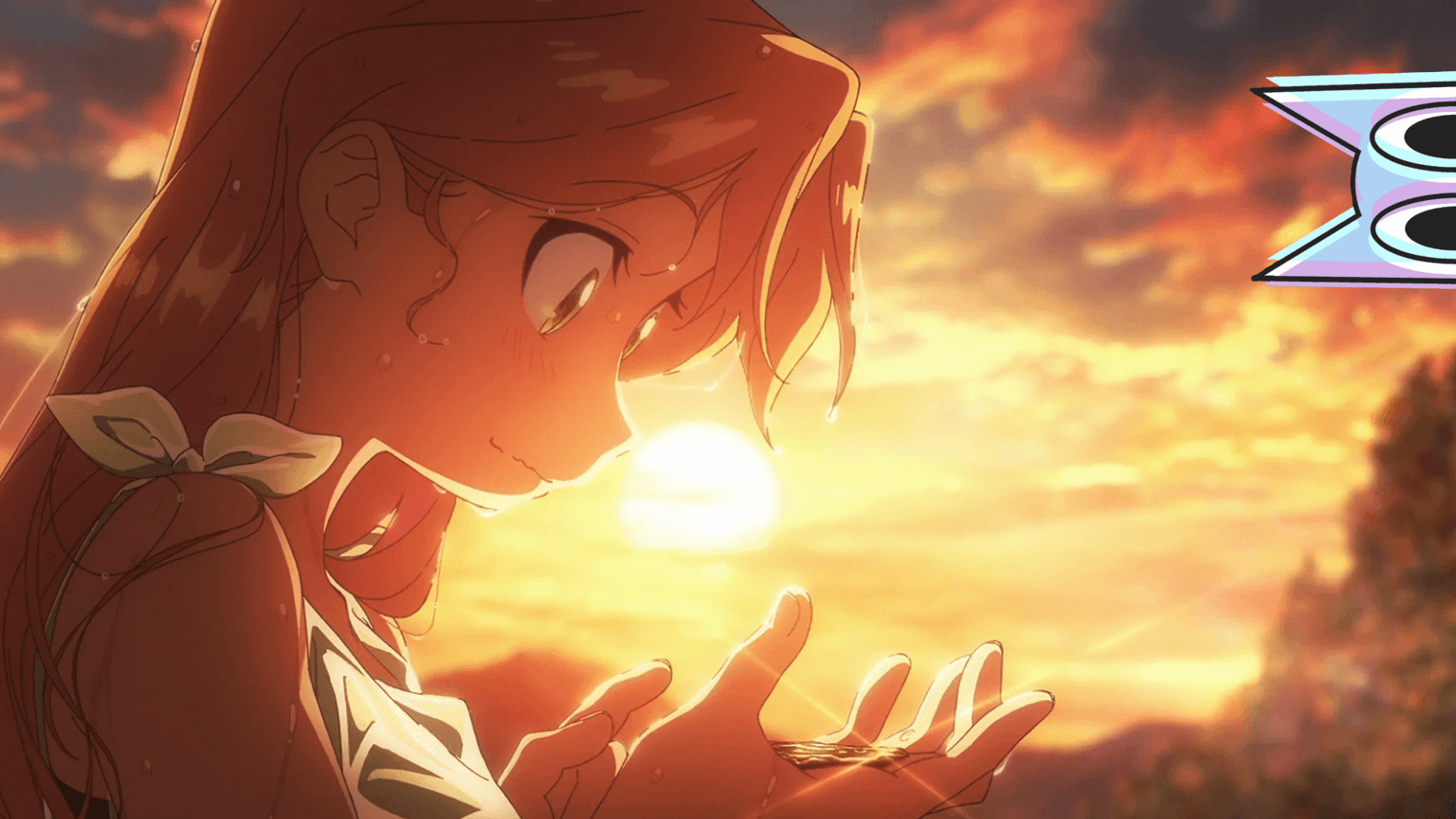 Ruri e Nagi celebrando a descoberta de uma pepita de ouro em um rio, em cena do segundo episódio de Ruri Rocks.