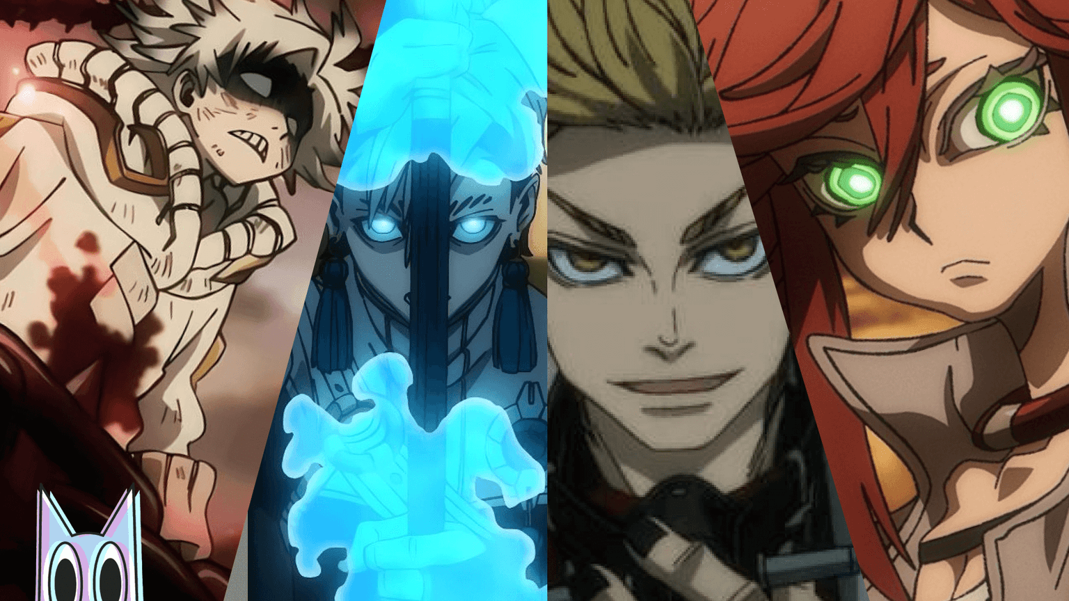 Montagem com 4 dos 5 personagens mais importantes de Gachiakuta: Rudo, Enjin, Zanka e o Riyo.