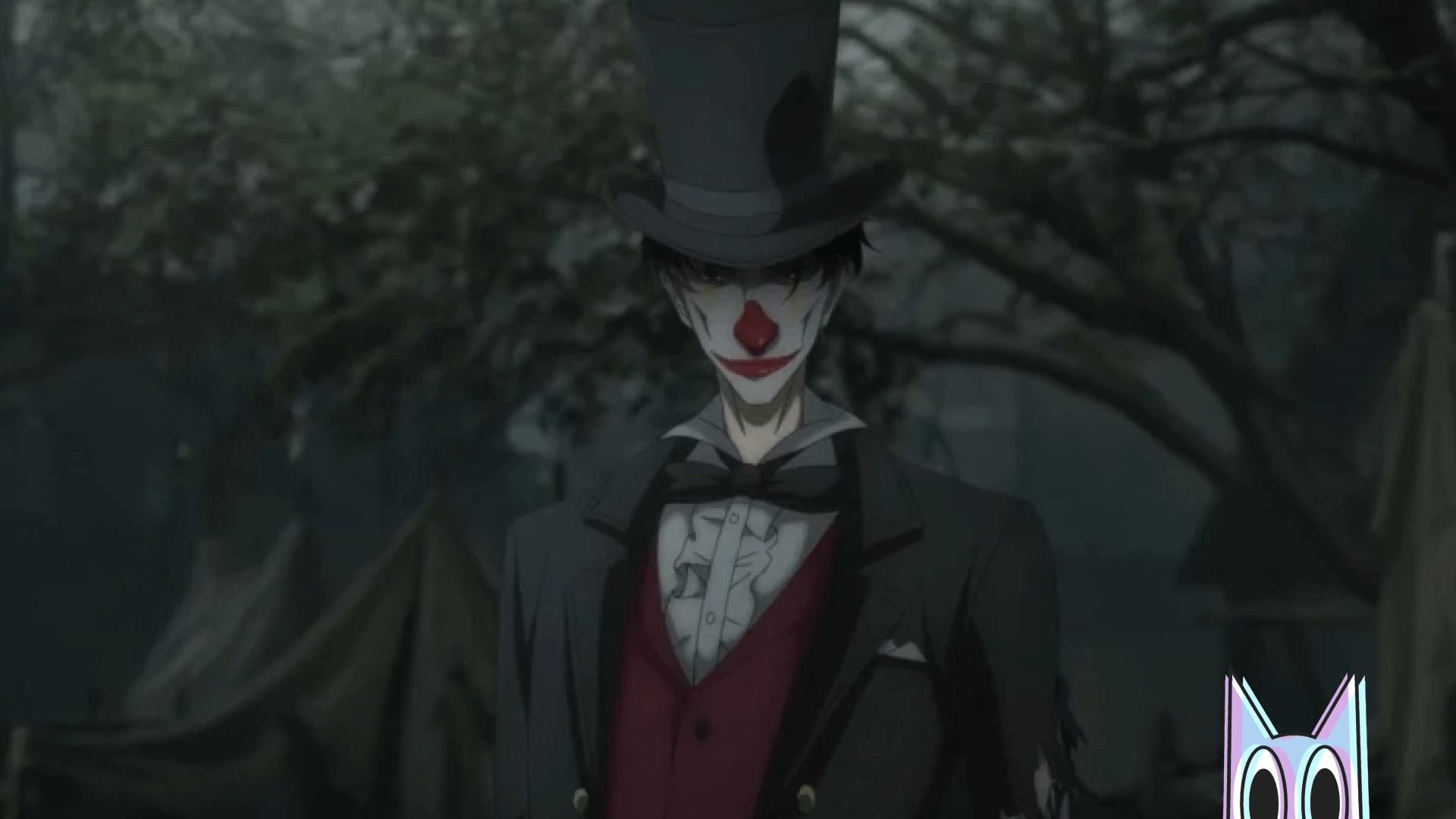 Klein Moretti confrontando o misterioso Palhaço em uma cena de batalha do episódio 3 de Lord of the Mysteries.