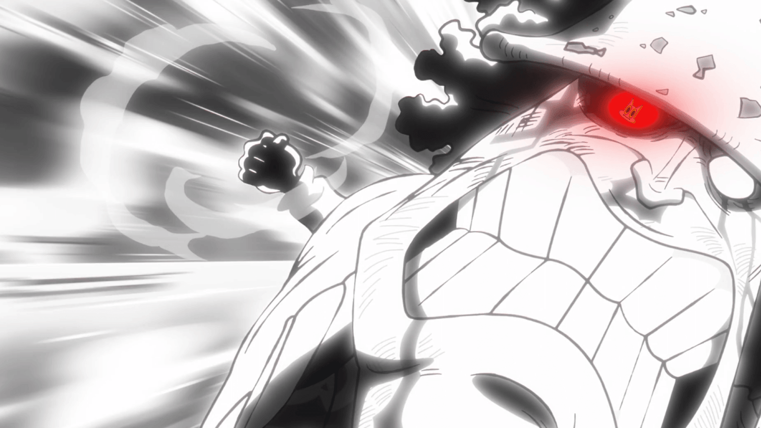 A cena icônica em preto-e-branco de Bartholomew Kuma socando Saint Saturn, na análise do episódio 1137 de One Piece.