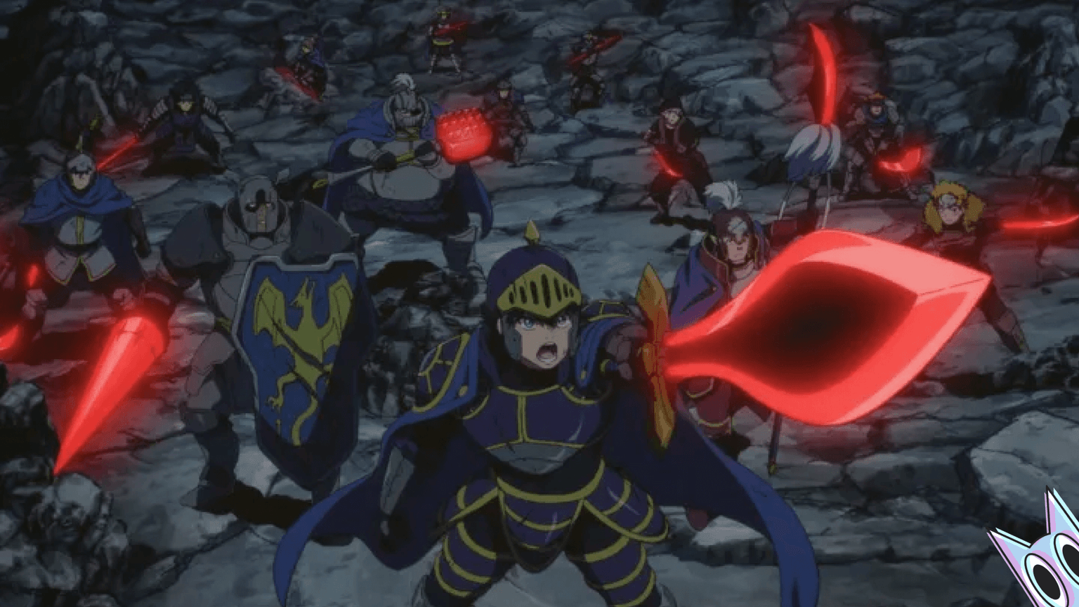 Os 13 Heróis de Haiden enfrentando o Rei Demônio Clevatess em uma batalha épica, ilustrando a história do massacre.