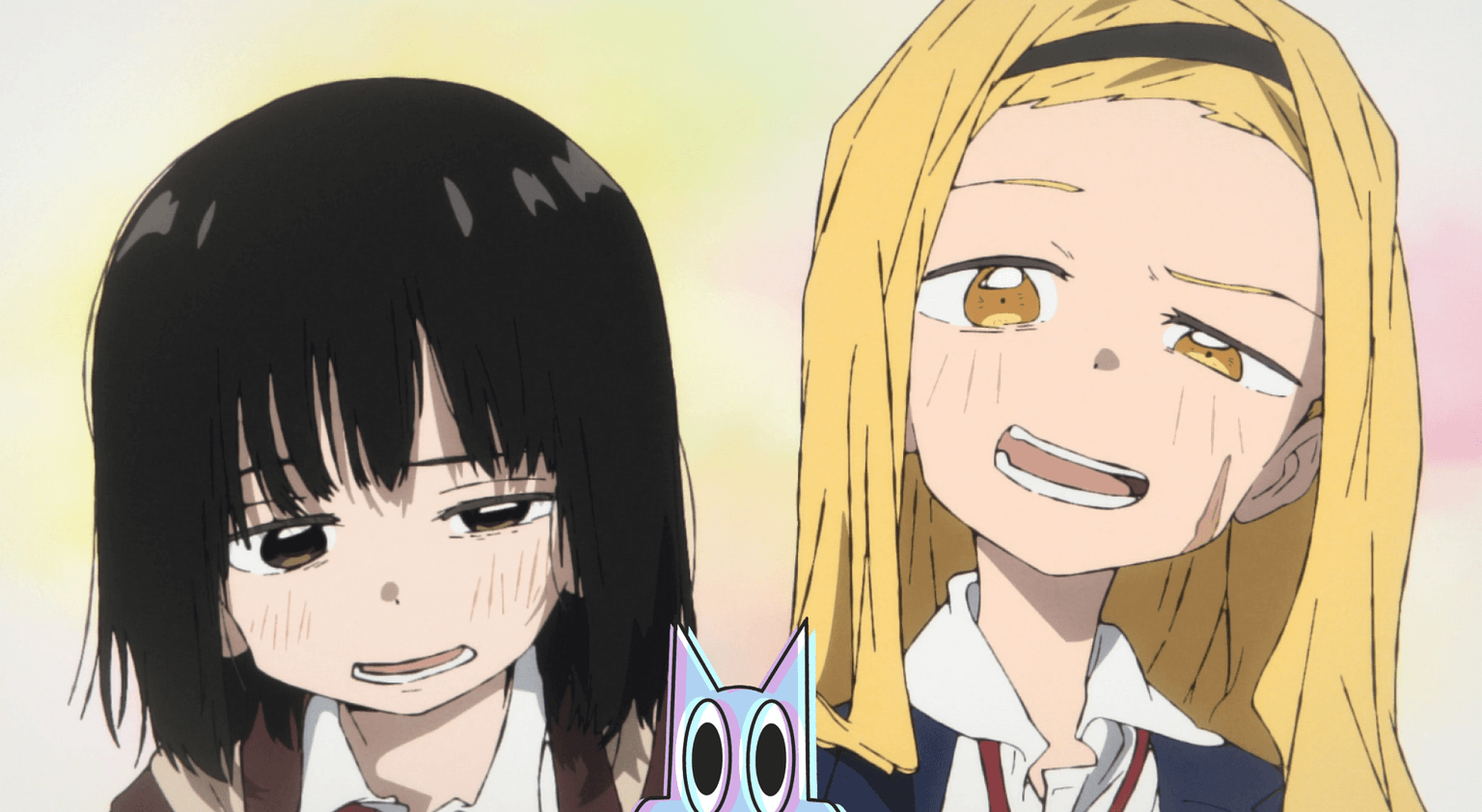 Shizuka e Marina sorrindo juntas, na análise do último episódio de Takopis Original Sin.