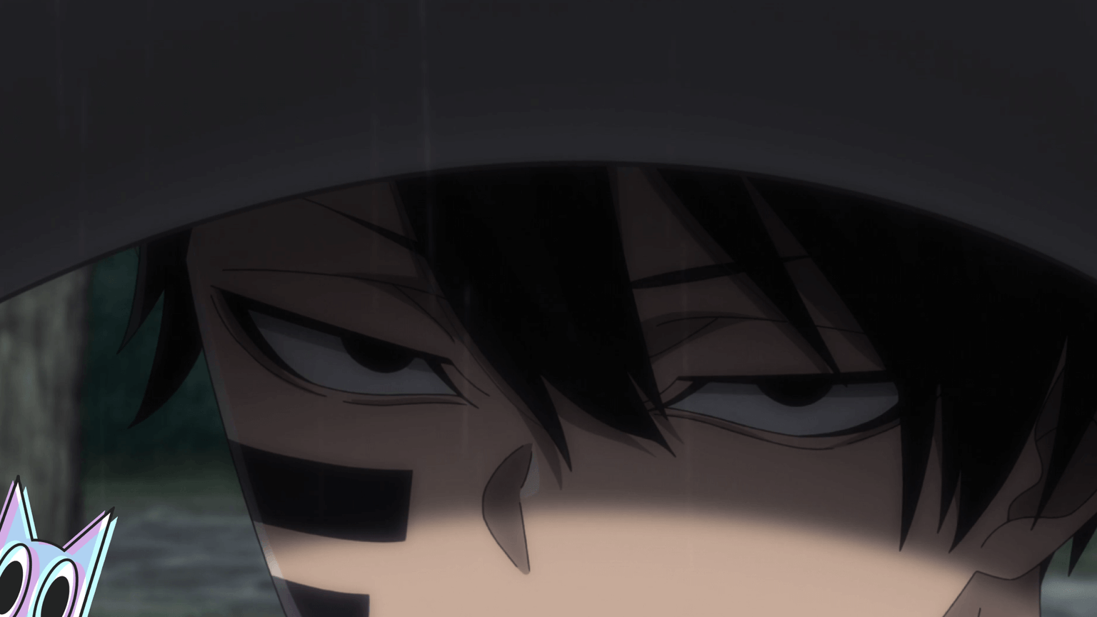 Professor Naito com seu guarda-chuva, na análise do episódio 4 de Tougen Anki.