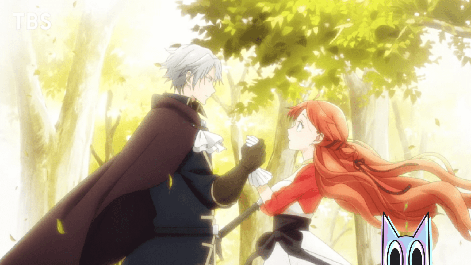 Melphia e o Conde Gilbert em destaque no pôster oficial do anime de fantasia gastronômica Pass the Monster Meat, Milady!