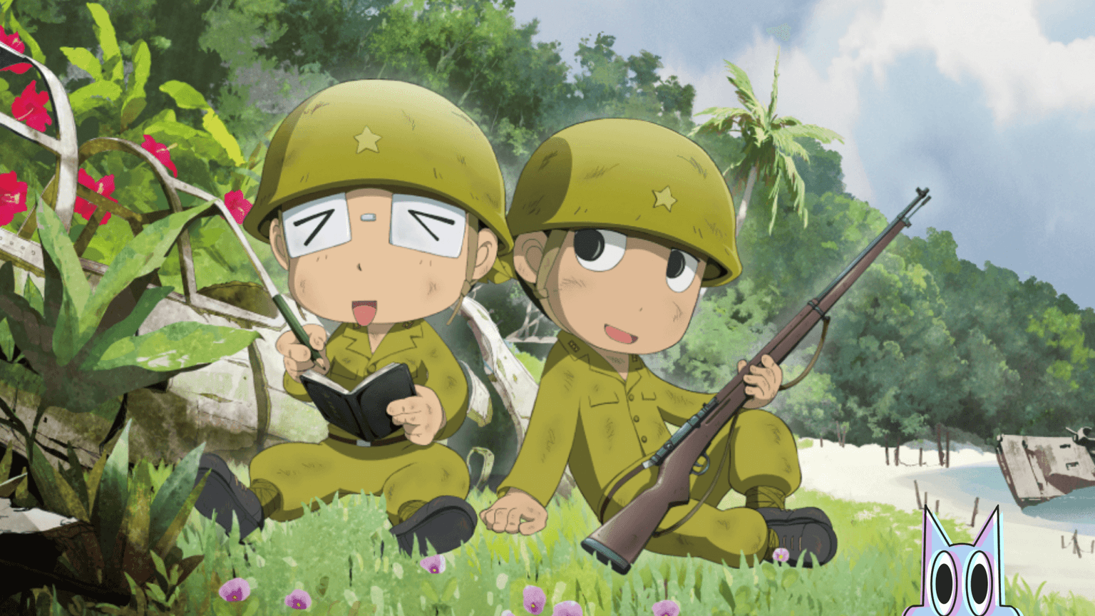 Arte promocional do anime histórico Peleliu: Guernica of Paradise.