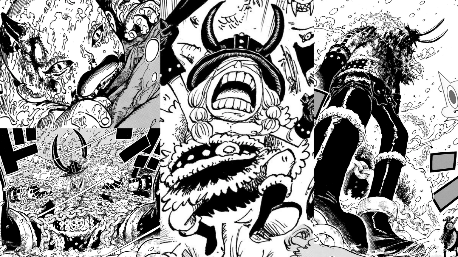 Montagem de apresentação de Loki, com várias fases de sua vida, bebê, criança e prisioneiro, em um guia sobre o personagem de One Piece.