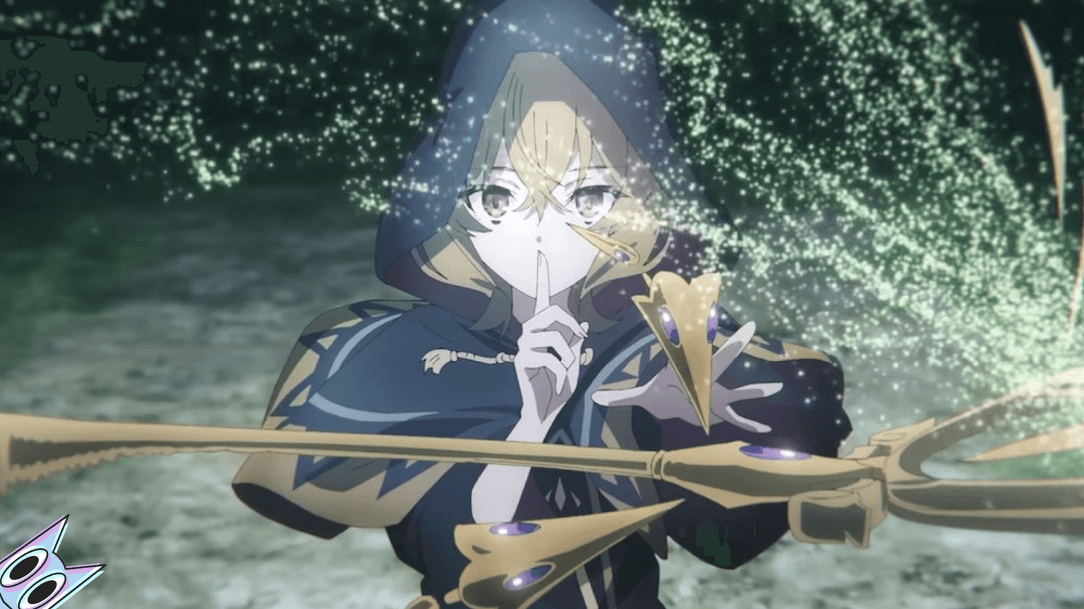 A protagonista Monica Everett, a Bruxa Silenciosa, com uma expressão tímida em uma arte promocional do anime.