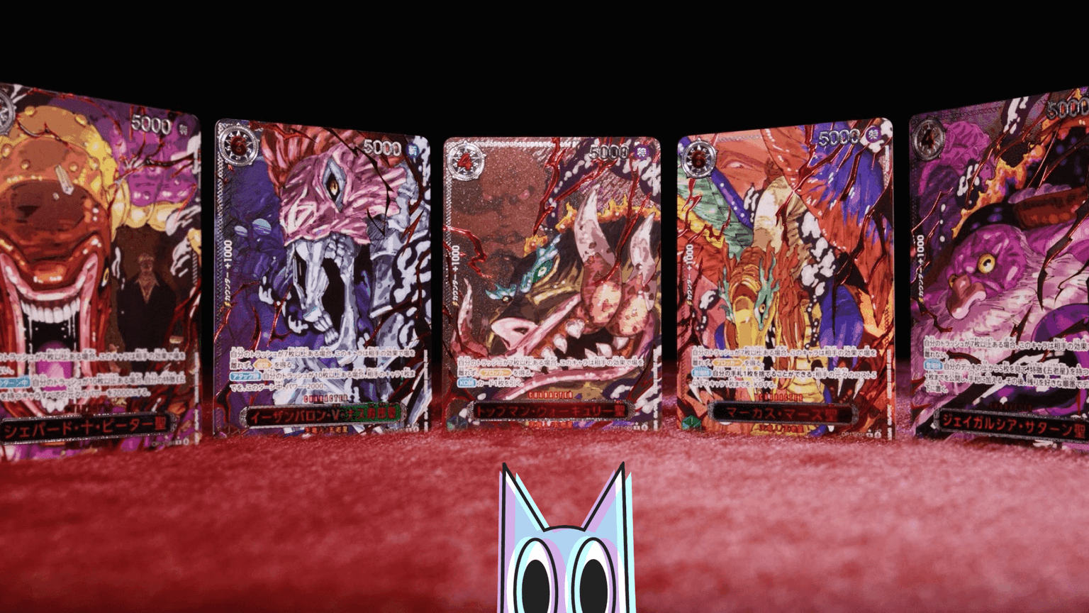 Os Cinco Anciões de One Piece desenhados no estilo sombrio de Gege Akutami, criador de Jujutsu Kaisen, para o card game.