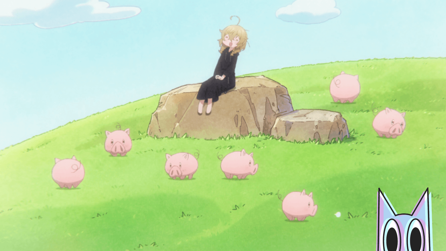 Monica Everett, a Bruxa Silenciosa, escondendo o rosto timidamente em uma cena do primeiro episódio de Secrets of the Silent Witch.