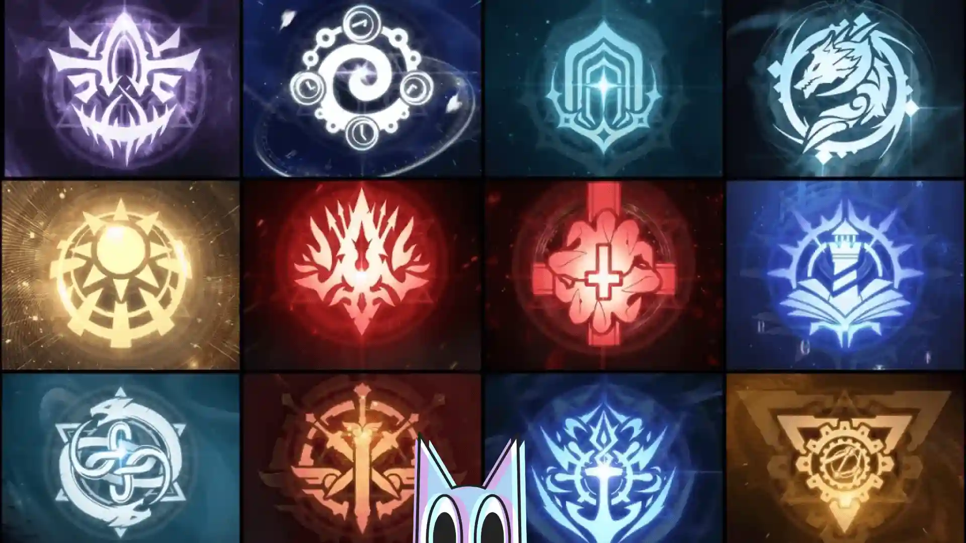 Uma colagem estilizada com os símbolos das 22 Sequências Divinas de poder do universo de Lord of the Mysteries.