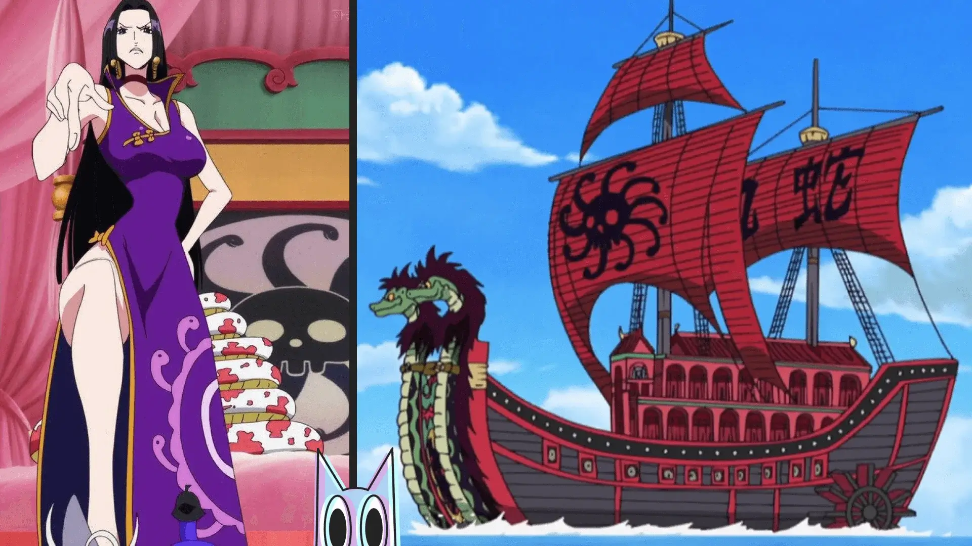 Boa Hancock, a Imperatriz Pirata, ao lado de seu navio, em um guia completo sobre a tribo de One Piece.