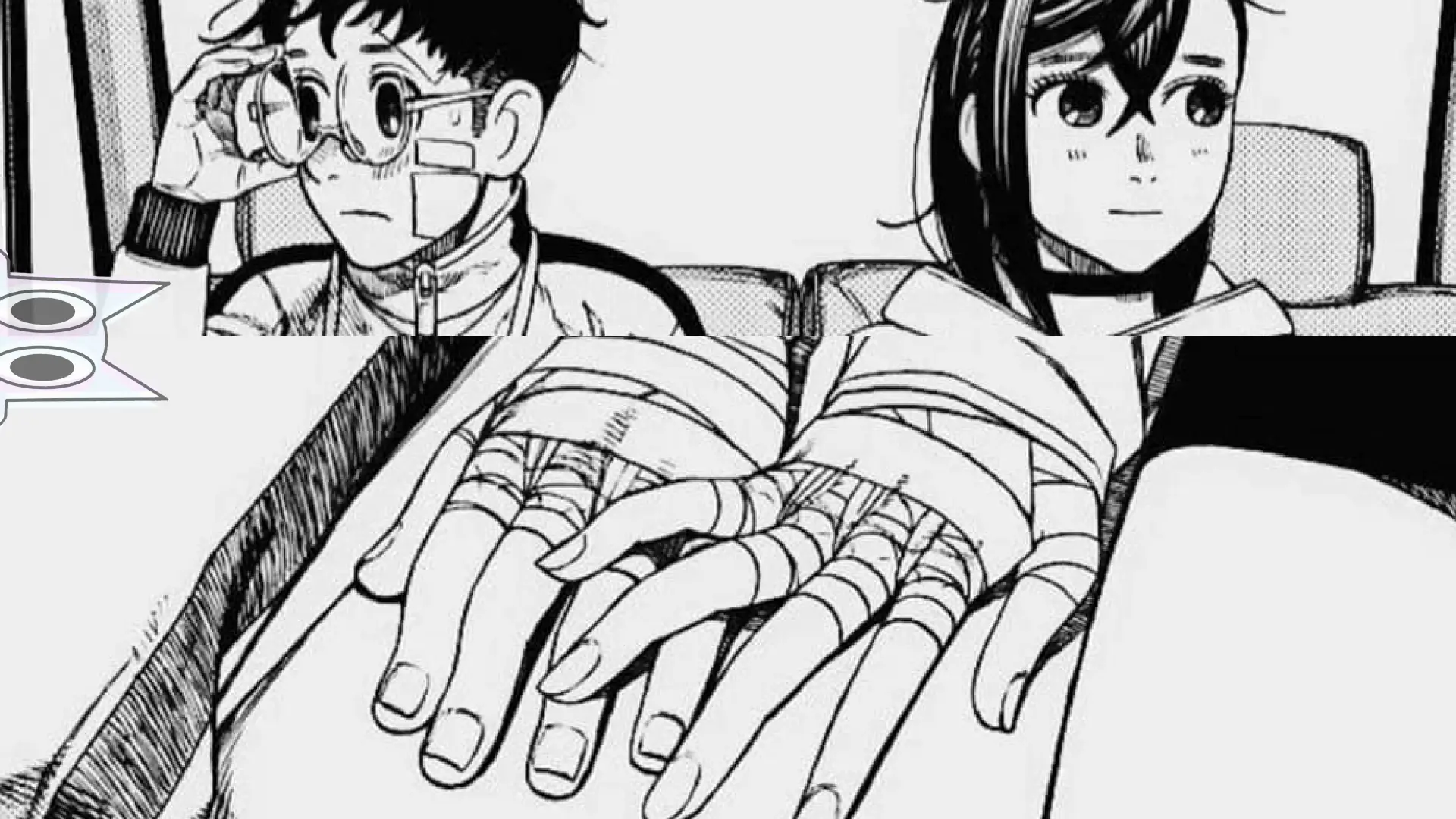 Momo Ayase e Okarun se olhando de forma tímida e tocando as mãos, ilustrando a evolução do romance dos protagonistas de Dan Da Dan.