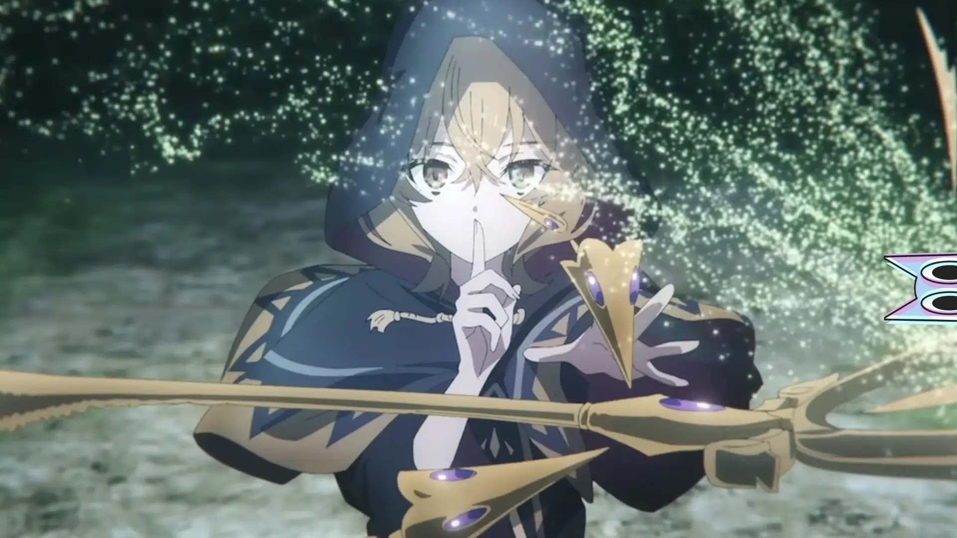 Monica Everett, a Bruxa Silenciosa, em duas versões: uma como a maga poderosa e outra como a garota tímida, em uma arte de Secrets of the Silent Witch.