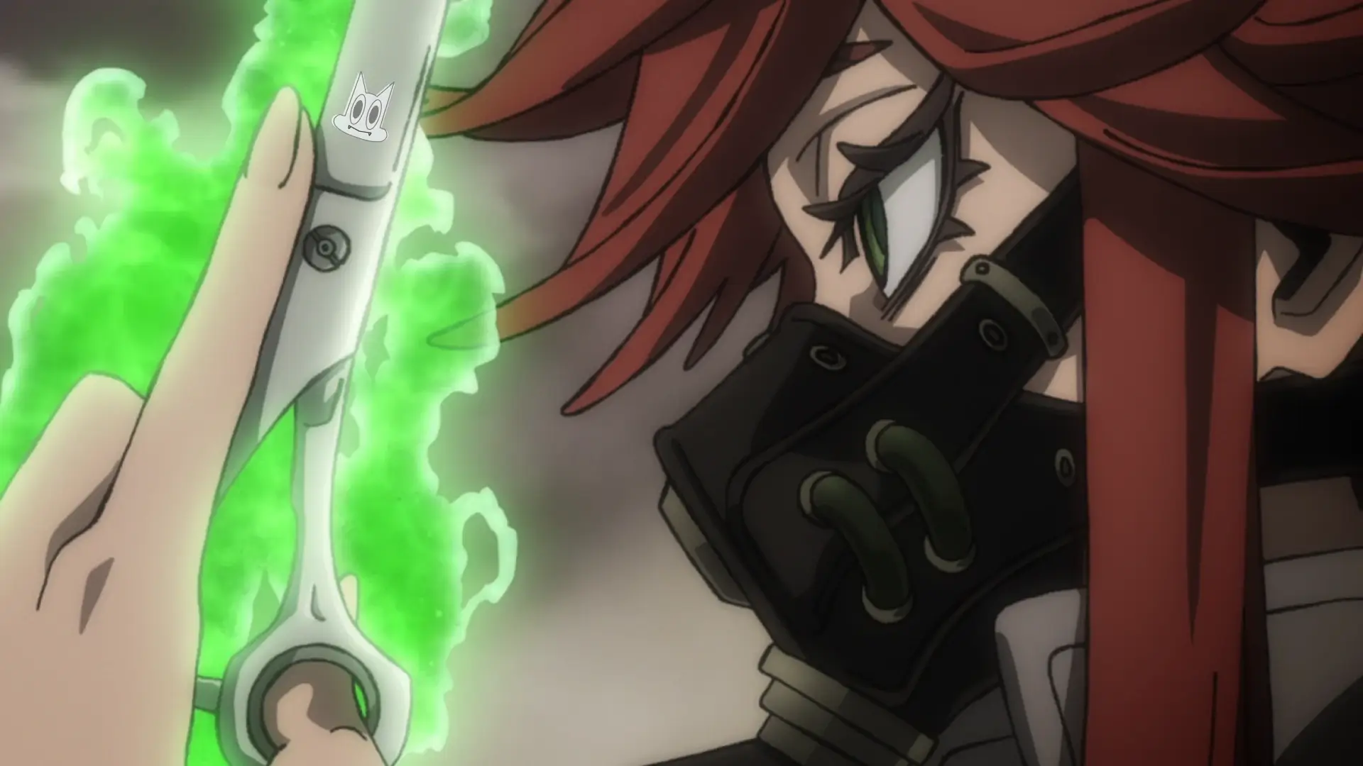 A Giver Riyo Reaper em uma pose de luta com suas tesouras The Ripper, em um guia sobre a personagem de Gachiakuta.