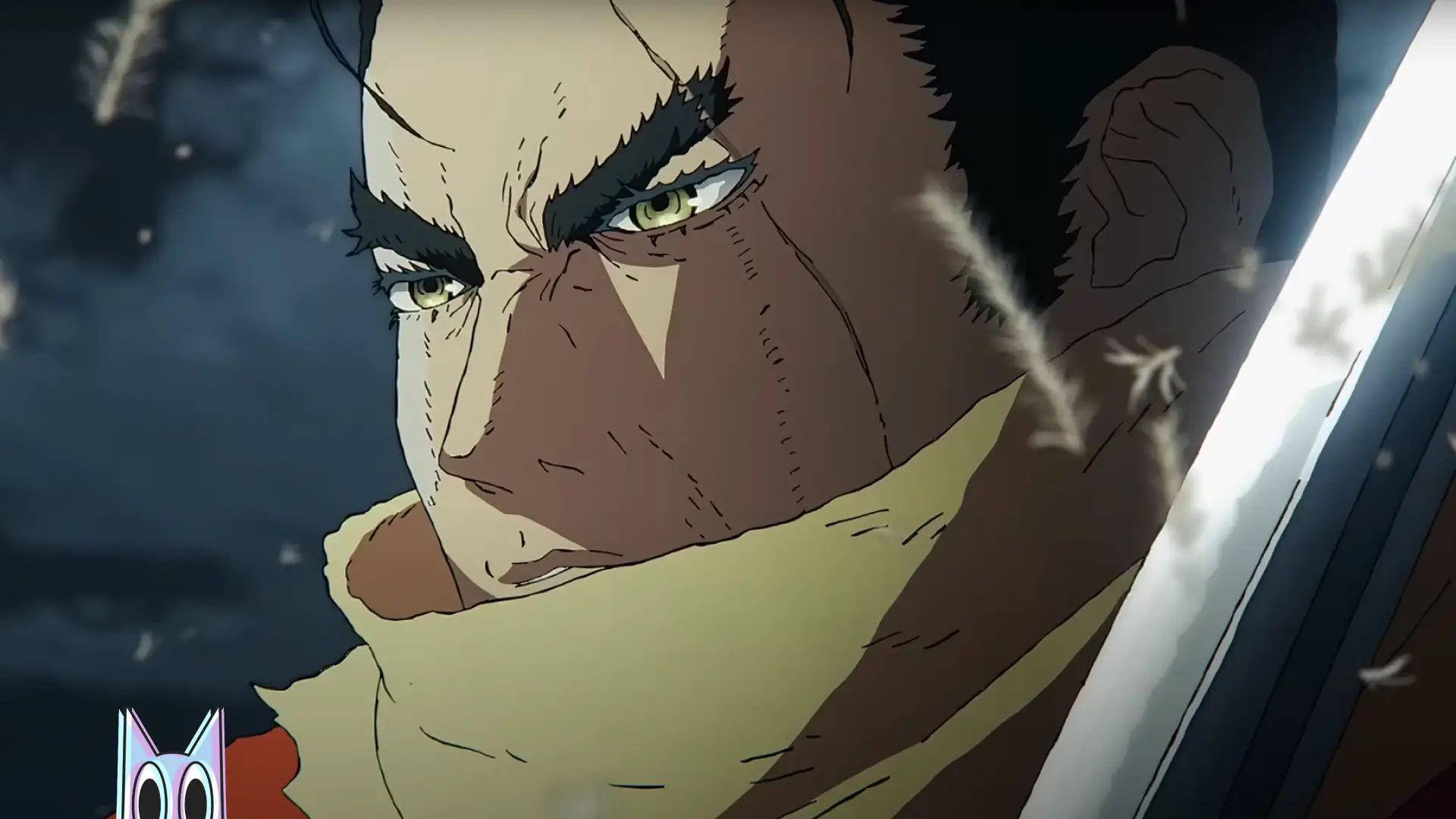 O protagonista Wolf, com sua prótese shinobi, em destaque no pôster de anúncio do anime de Sekiro: Shadows Die Twice.