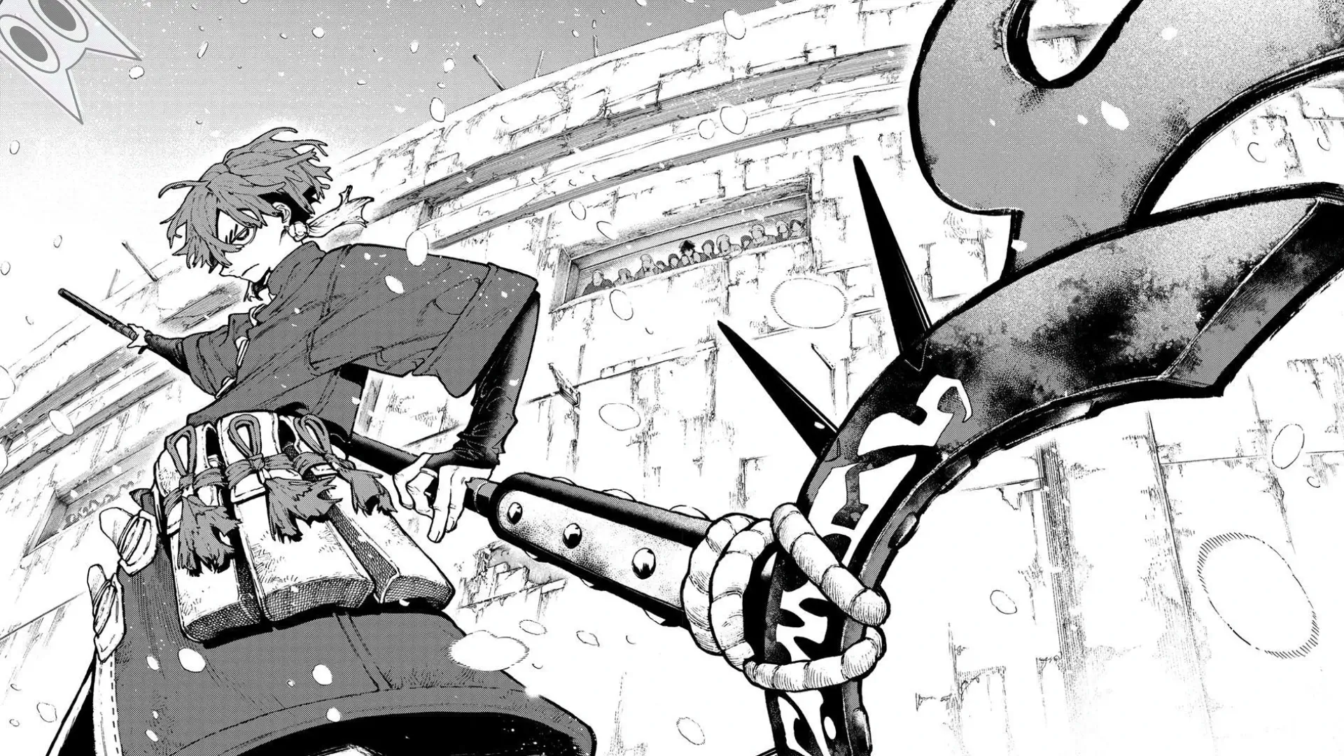 O Giver Zanka Nijiku empunhando sua arma Lovely Assistaff em um guia sobre o personagem de Gachiakuta.