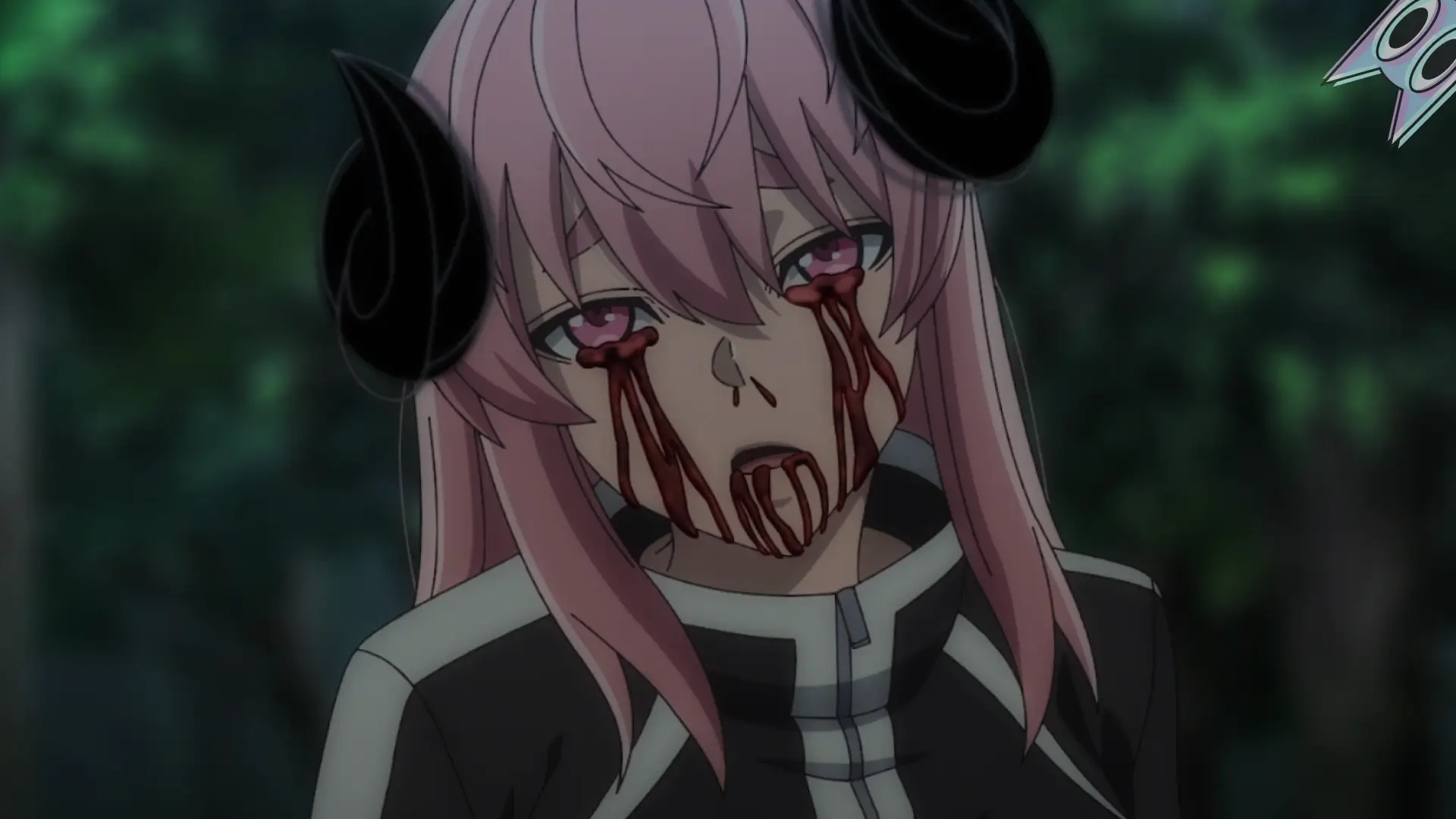 Homare Byobugaura sangrando pelos olhos e boca, ao invocar o gigante de sangue, em um guia sobre a personagem de Tougen Anki.