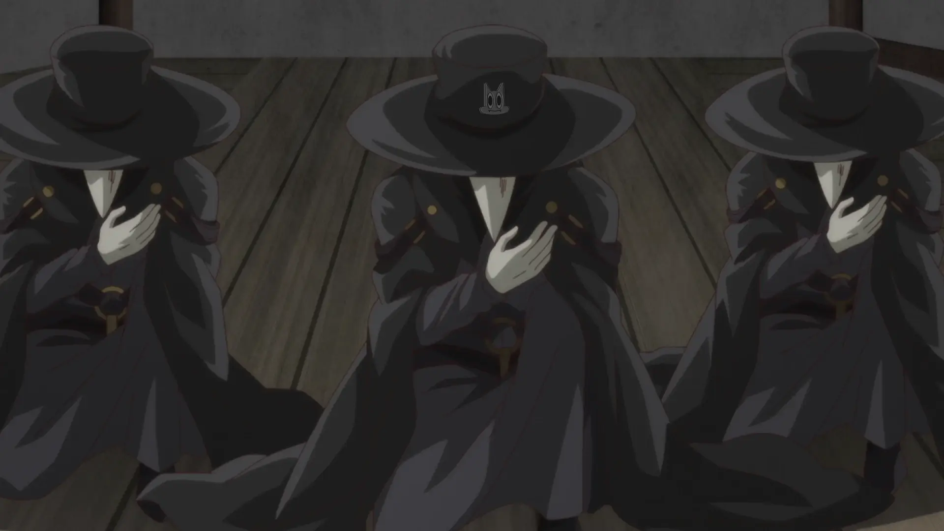 As gêmeas Caria e Maria em sua missão diplomática, com os médicos da peste ao fundo, na análise do episódio 8 de Mynoghra.