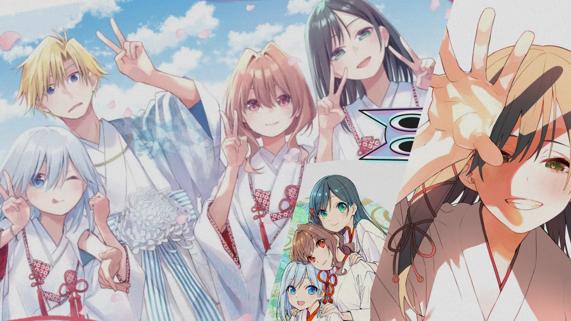 As três irmãs Amagami desenhadas no estilo de Negi Haruba, criador de Quintuplets, na arte comemorativa do final do mangá.