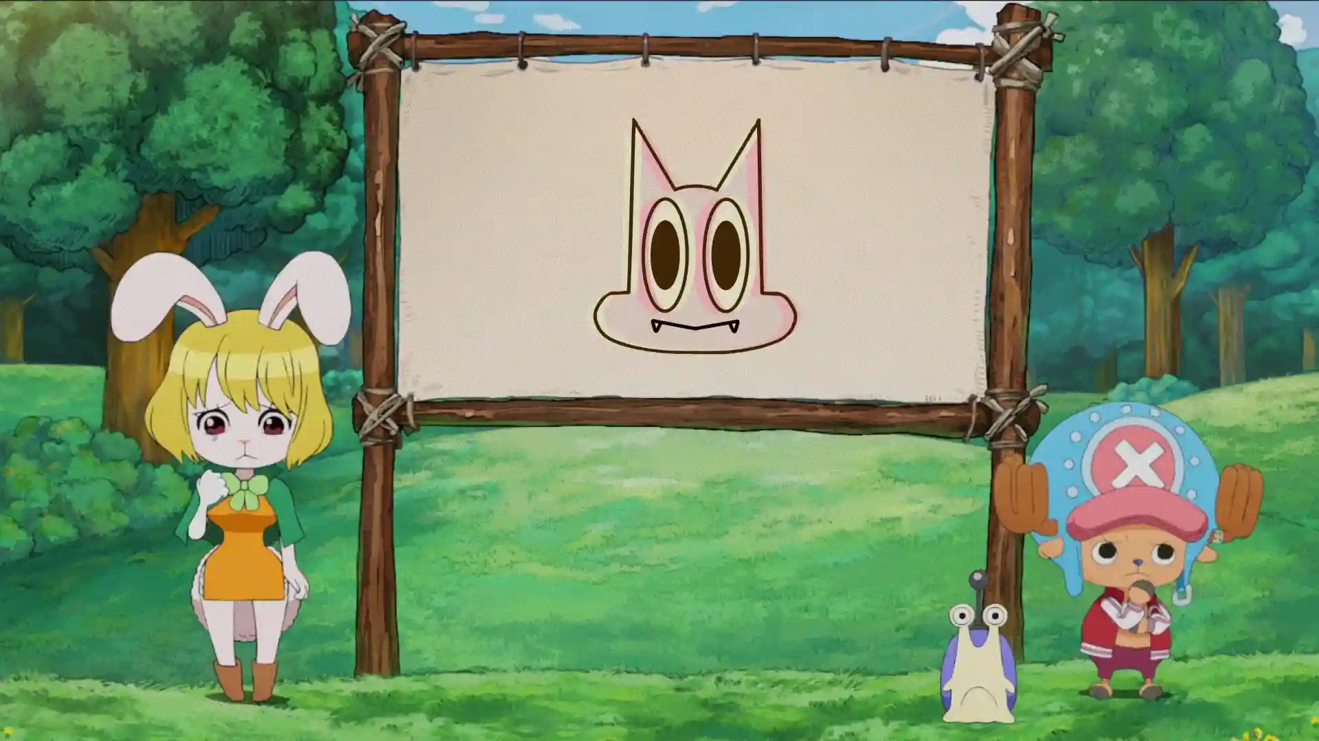 Dr. Chopper e Carrot, anunciando o episódio especial de One Piece e o adiamento do episódio 1142.