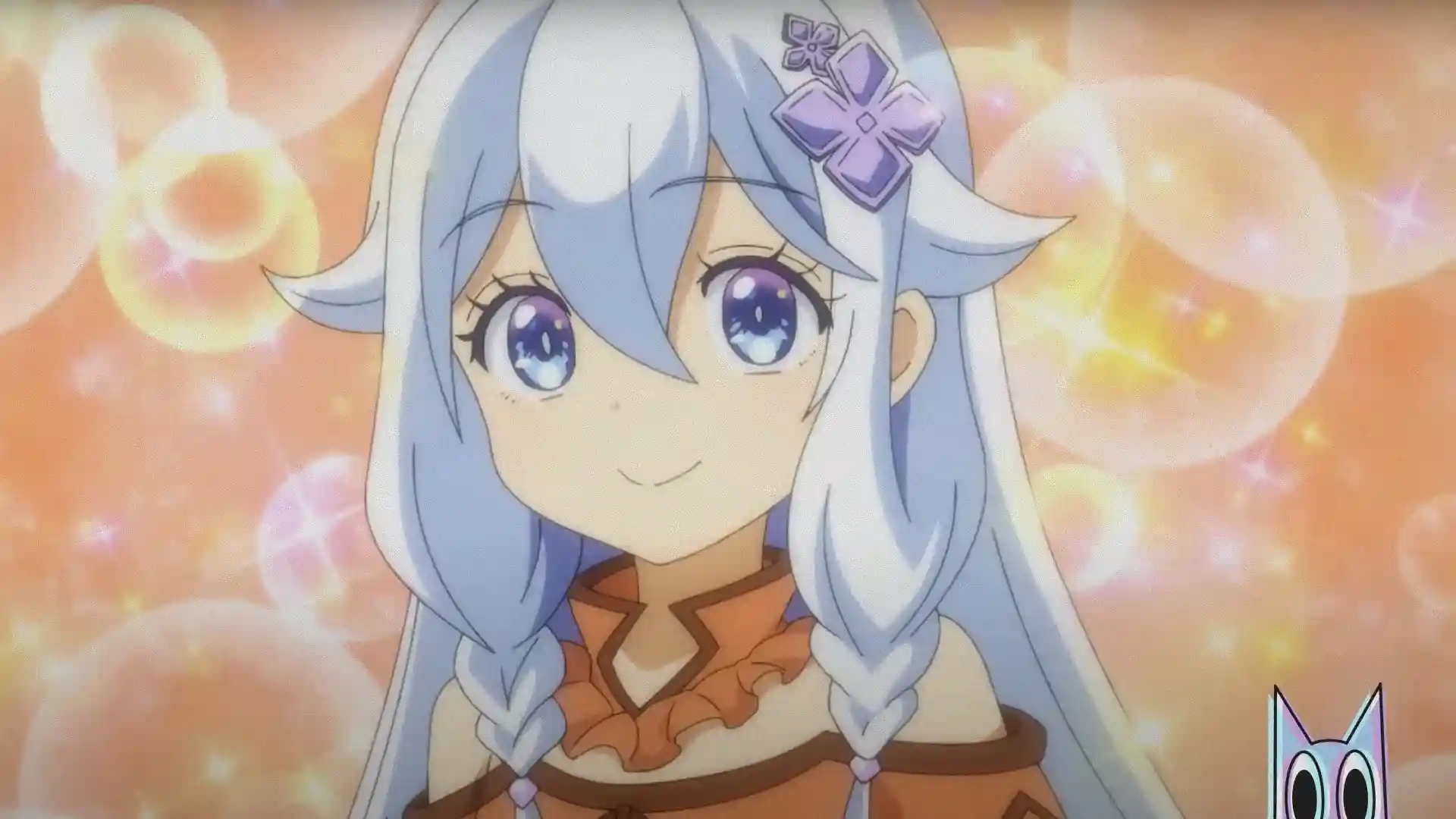 A protagonista e seus pais lendários em destaque no pôster do anime Reincarnated as the Daughter of the Legendary Hero.