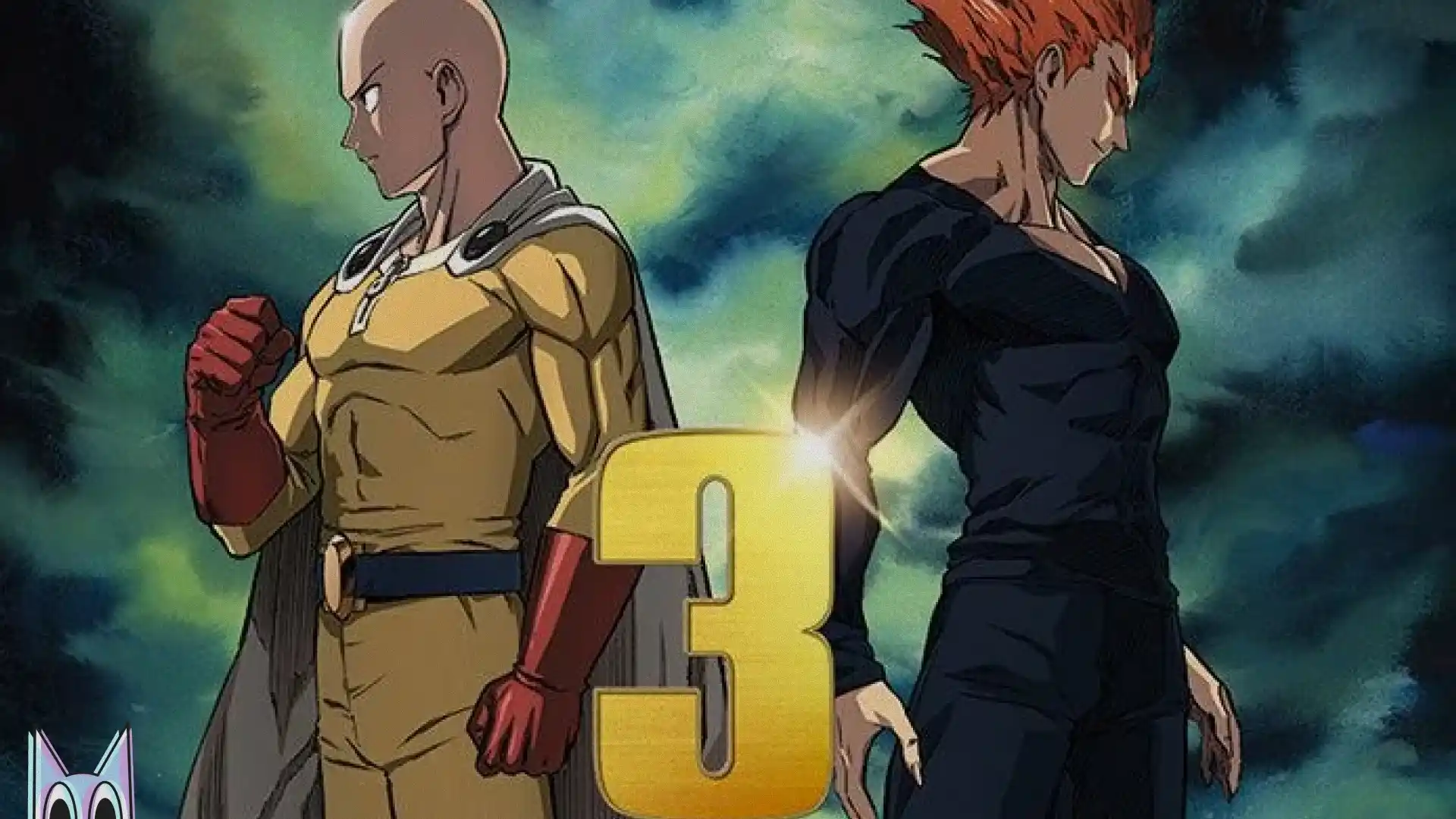 Saitama e Garou no poster de publicidade da 3ª Temporada temporada de One-Punch Man