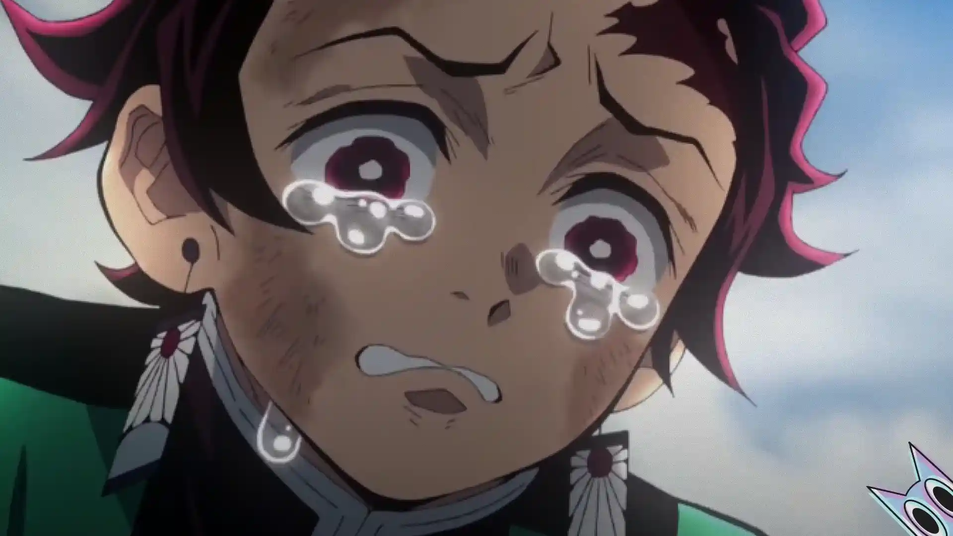 Tanjiro chorando, simbolizando a tristeza dos fãs com a classificação +18 do filme de Demon slayer