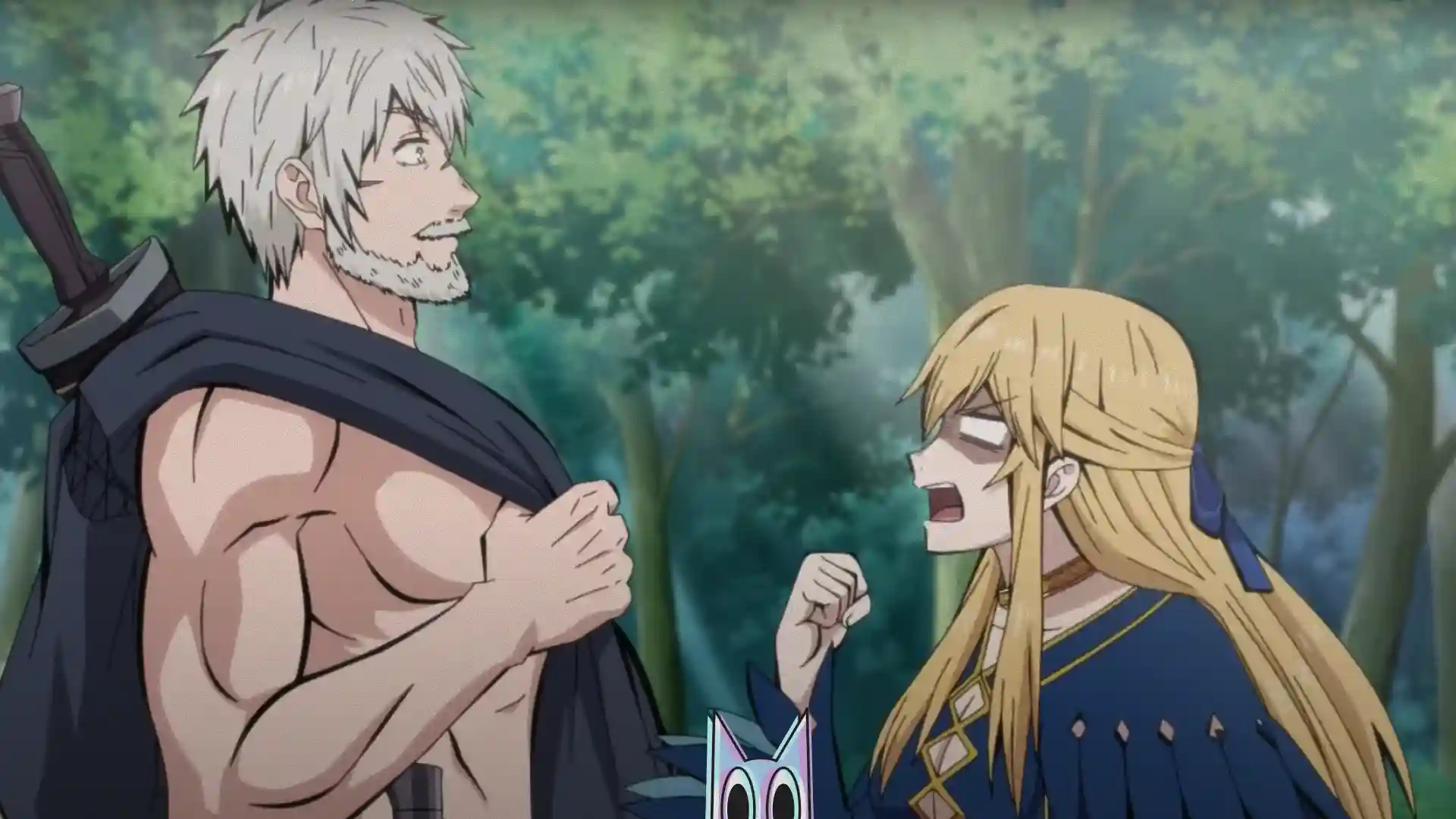 A protagonista e o rei bárbaro em destaque no pôster do anime The Barbarian's Bride.