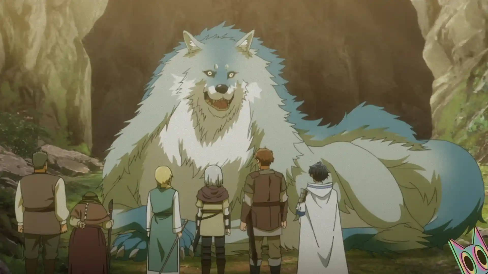 Ryo Mihara diante da Fera Guardiã, um grande lobo azul, na análise do episódio 9 de The Water Magician.