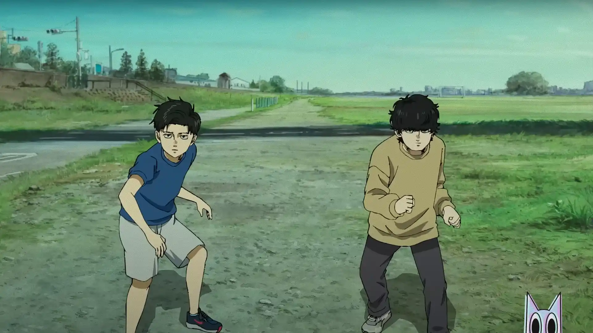 Os dois corredores rivais em plena velocidade, no pôster do filme de anime 100 METERS.