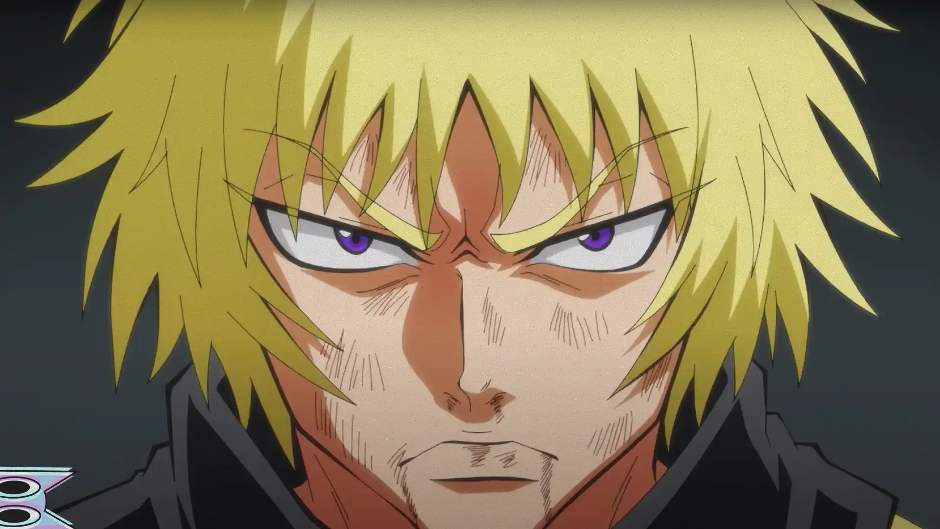 Um ninja e um yakuza se enfrentando em uma arte sangrenta no pôster do anime Ninja to Gokudo.