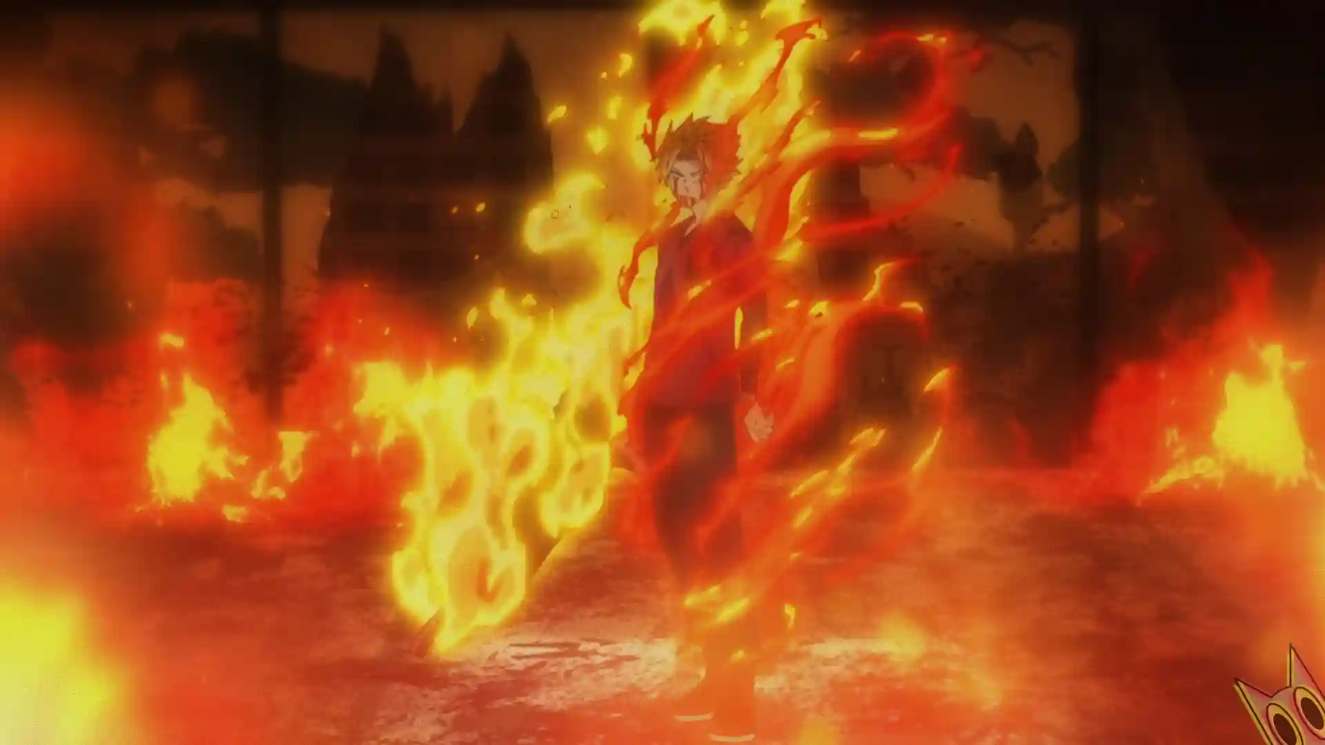 Shiki Ichinose envolto em chamas, despertando como Enki, o Filho do Kishin do Fogo, na análise do episódio 10 de Tougen Anki.