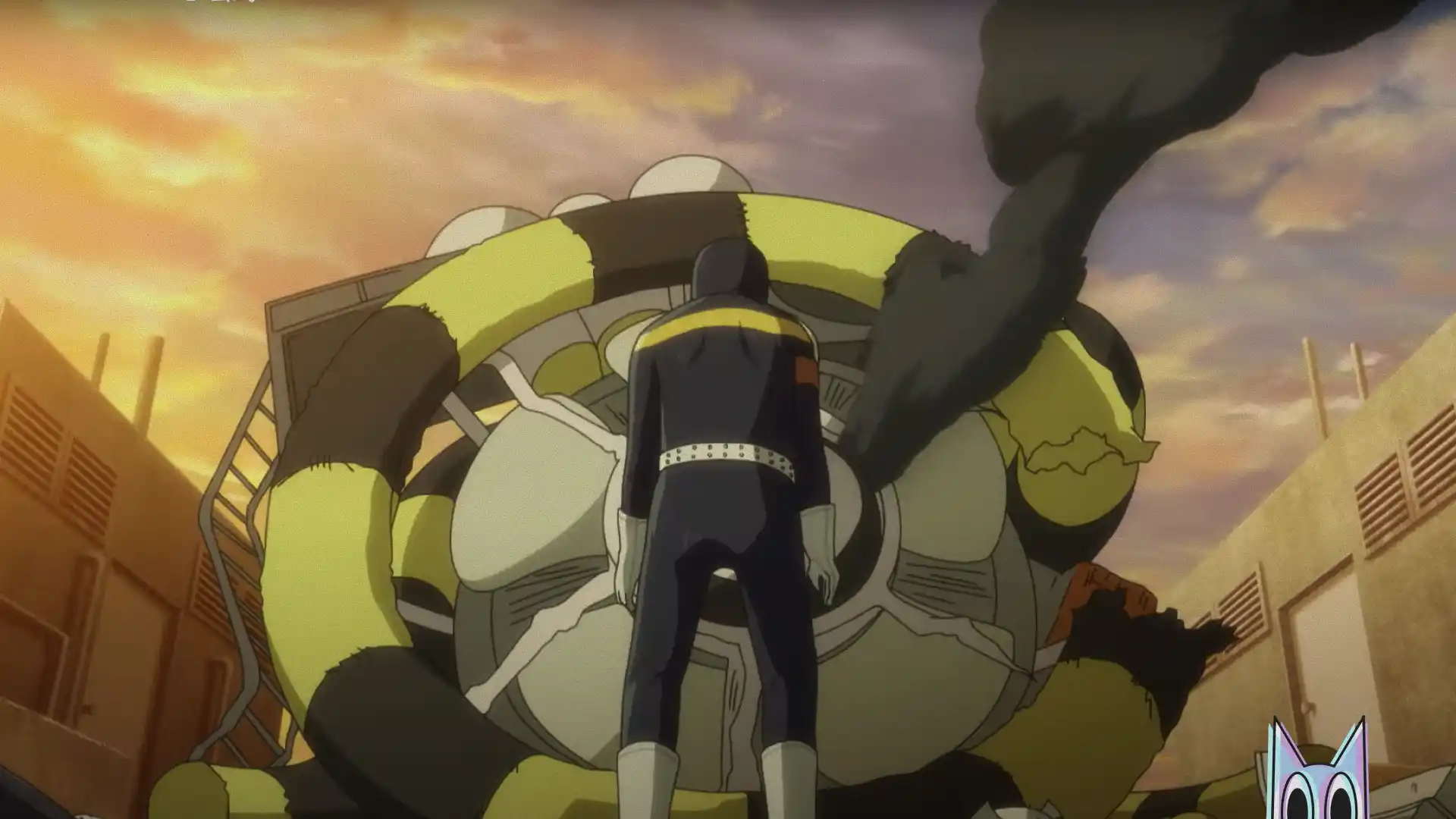 O protagonista, um soldado genérico do mal, em destaque no pôster do anime de comédia Ganglion.