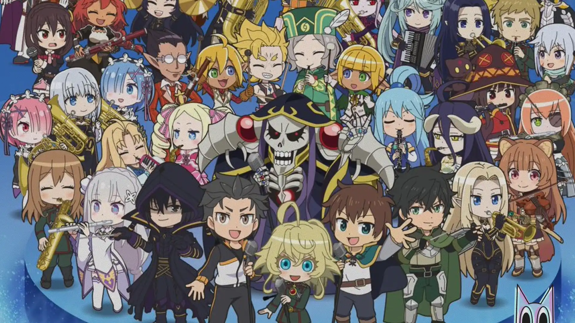 Os protagonistas de seis animes isekai reunidos no pôster da 3ª temporada de Isekai Quartet.