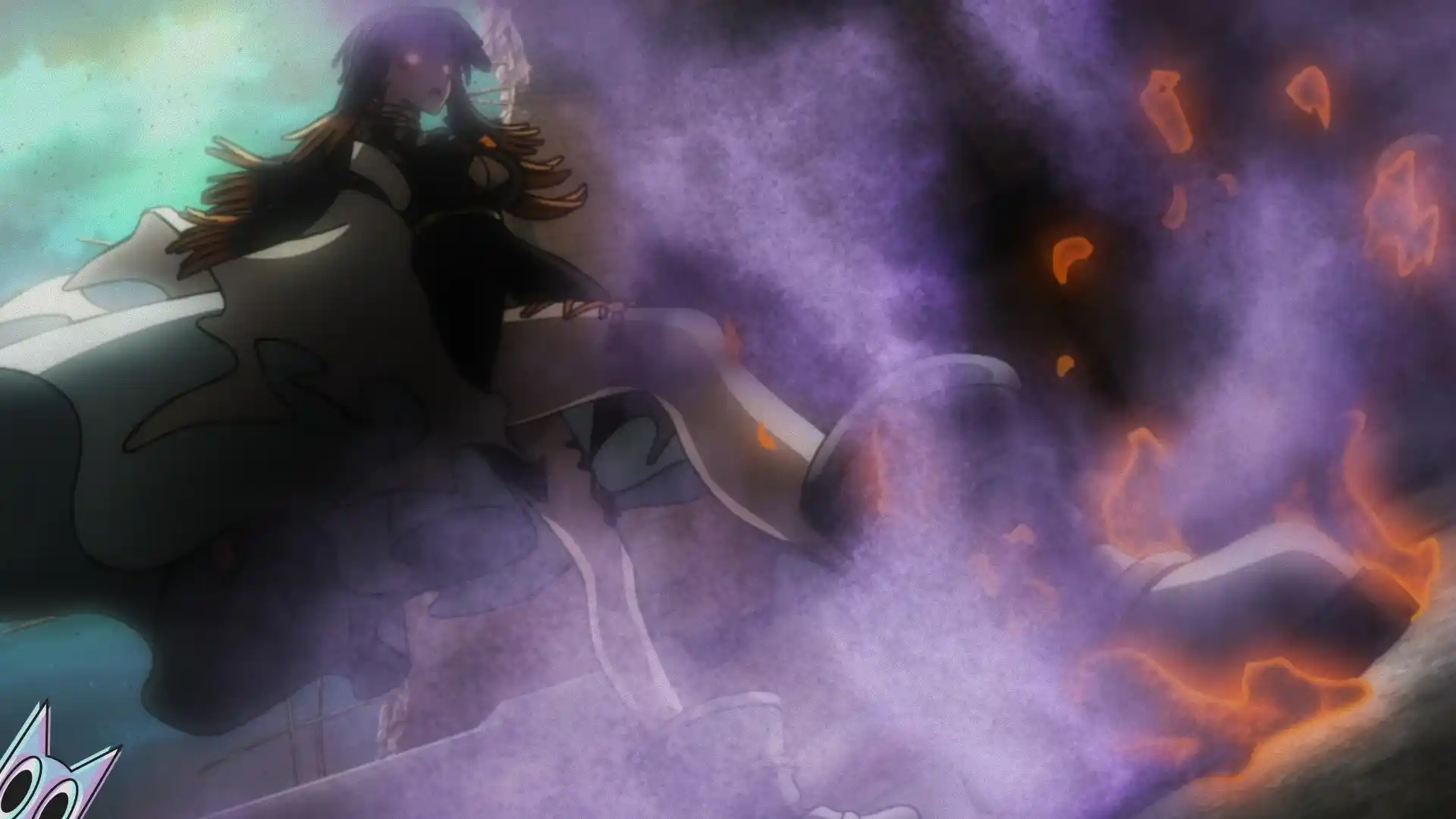 Amo Empool usando sua bota da Watchman Series, exalando o cheiro para causar alucinações, na análise do episódio 11 de Gachiakuta.