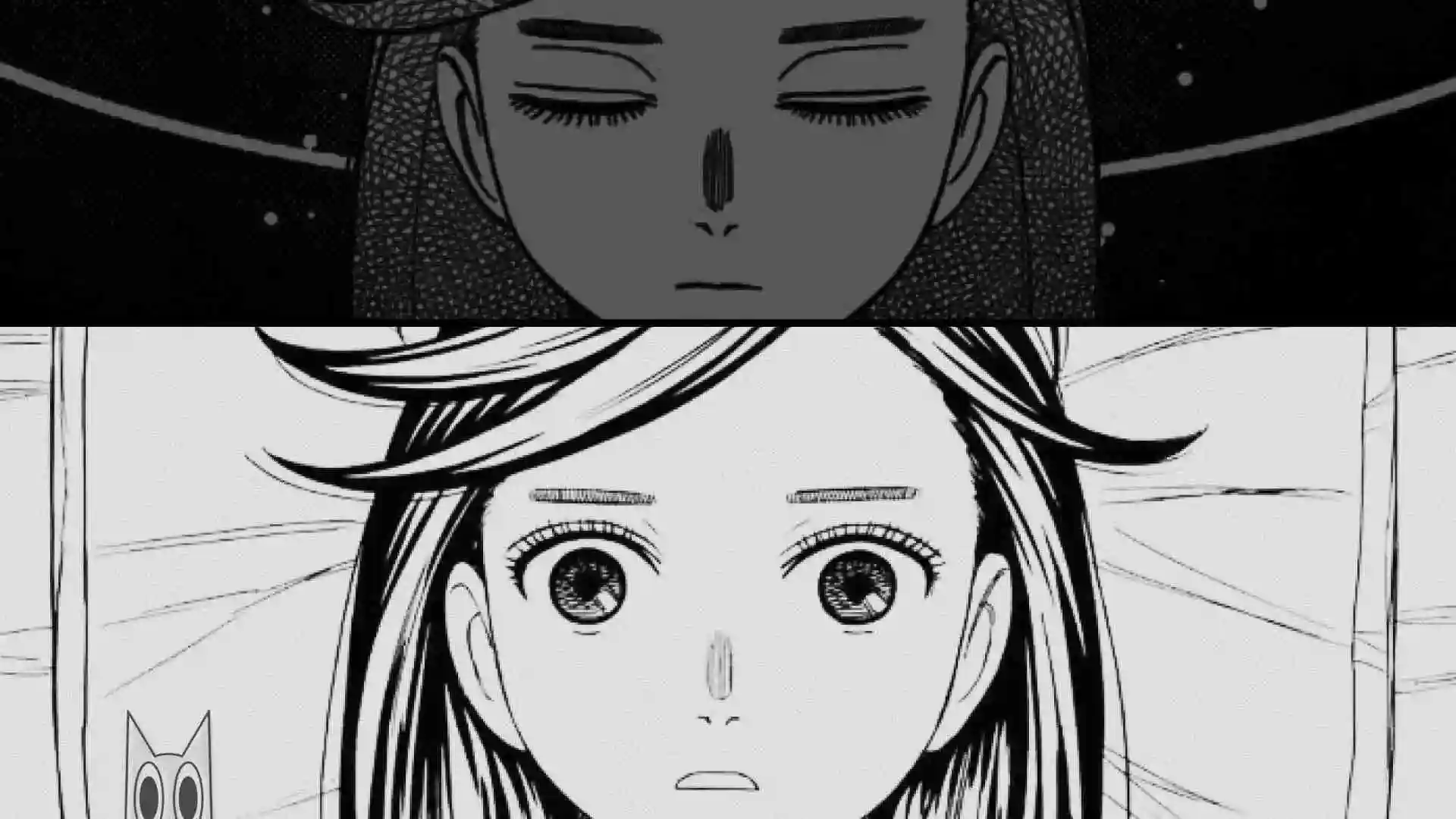 Momo Ayase com uma expressão confusa logo após acordar, representando sua perda de memória, na análise do capítulo 210 de Dandadan.