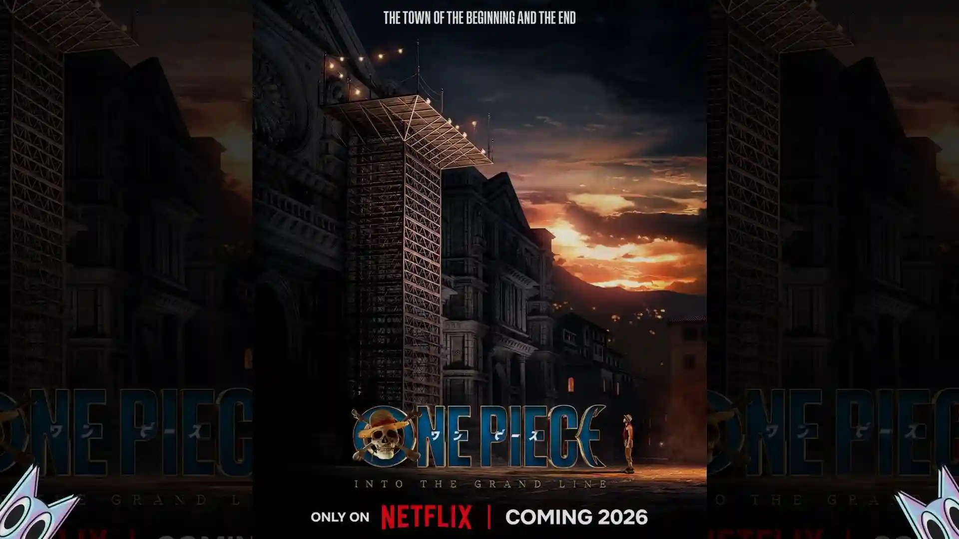 O novo pôster oficial da 2ª temporada do live-action de One Piece, mostrando Luffy na plataforma de execução em Loguetown.