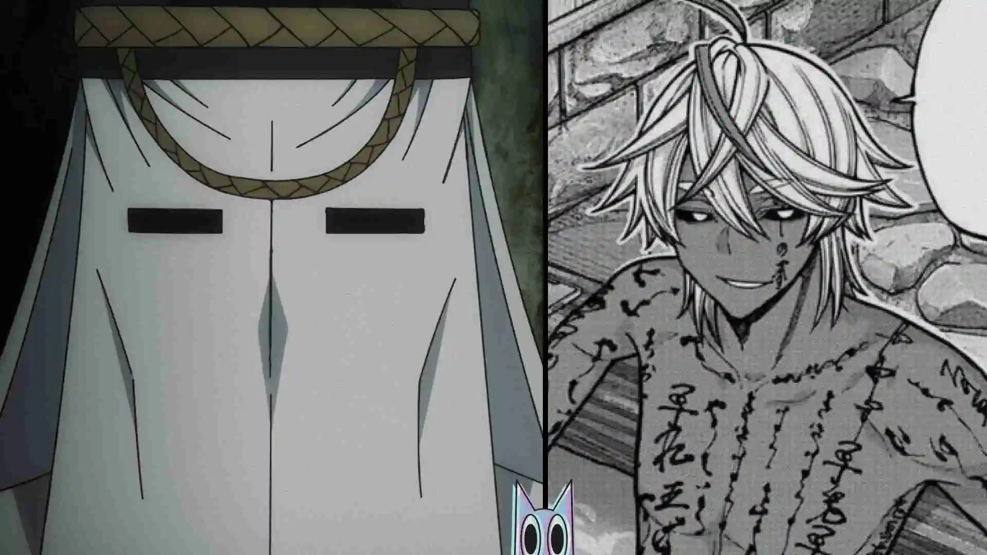 O enigmático Diretor (Kōchō) da Academia Rasetsu, com o rosto coberto, em um guia sobre o personagem de Tougen Anki.