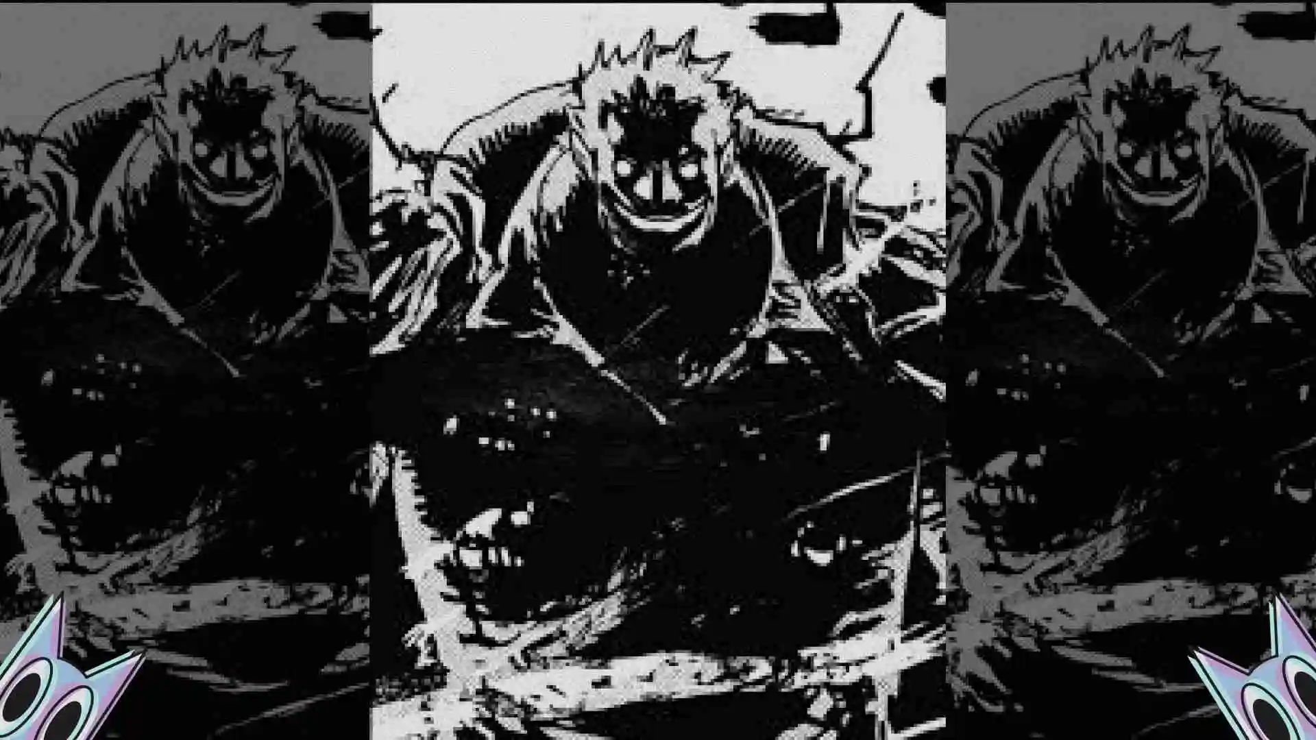 Montagem de Garp com um sorriso sádico, nos spoilers do capítulo 1161 de One Piece.