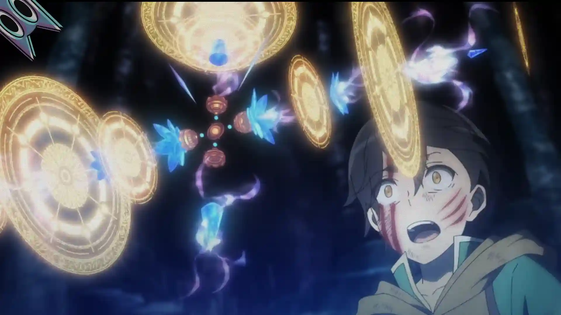 O protagonista Light ativando seu poder no máximo, na análise do episódio 1 de My Gift Lvl 9999 Unlimited Gacha.