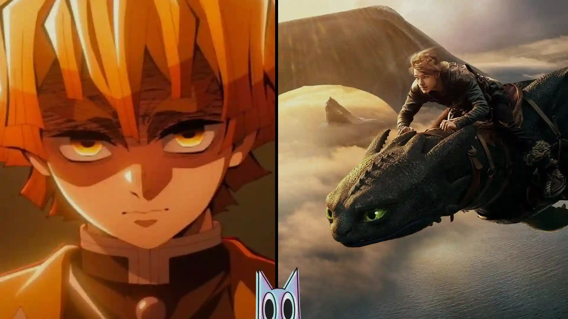 Montagem com o pôster do filme de Demon Slayer e Como treinar o seu dragão, indicando sua posição no Top 5 das bilheterias de 2025.